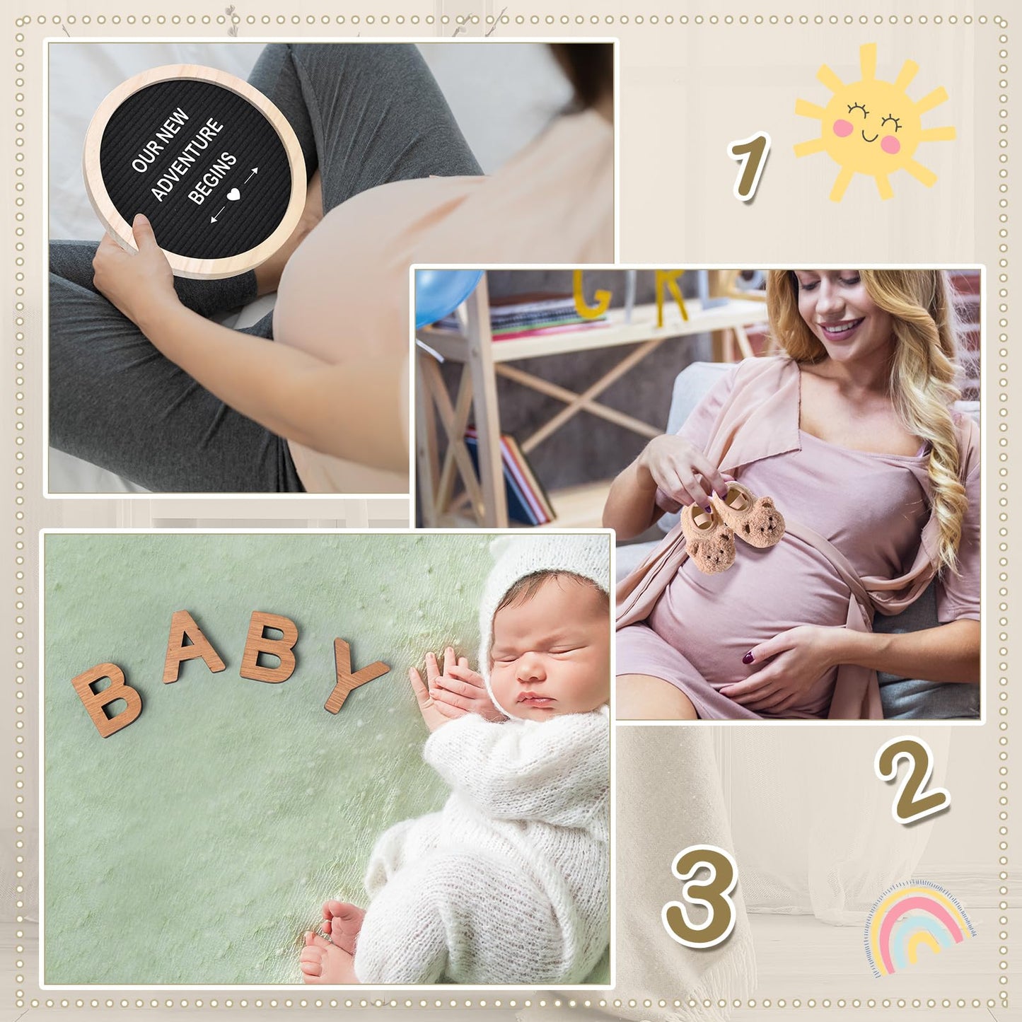 Canlierr 8 Pcs Pregnancy Announcement Set Pregnancy Reveal Ideas Include Felt Letter Round Board Kit Baby Bodysuit Booties Wood Blocks Wooden Signs for Coming Soon Baby Announcement(Black)