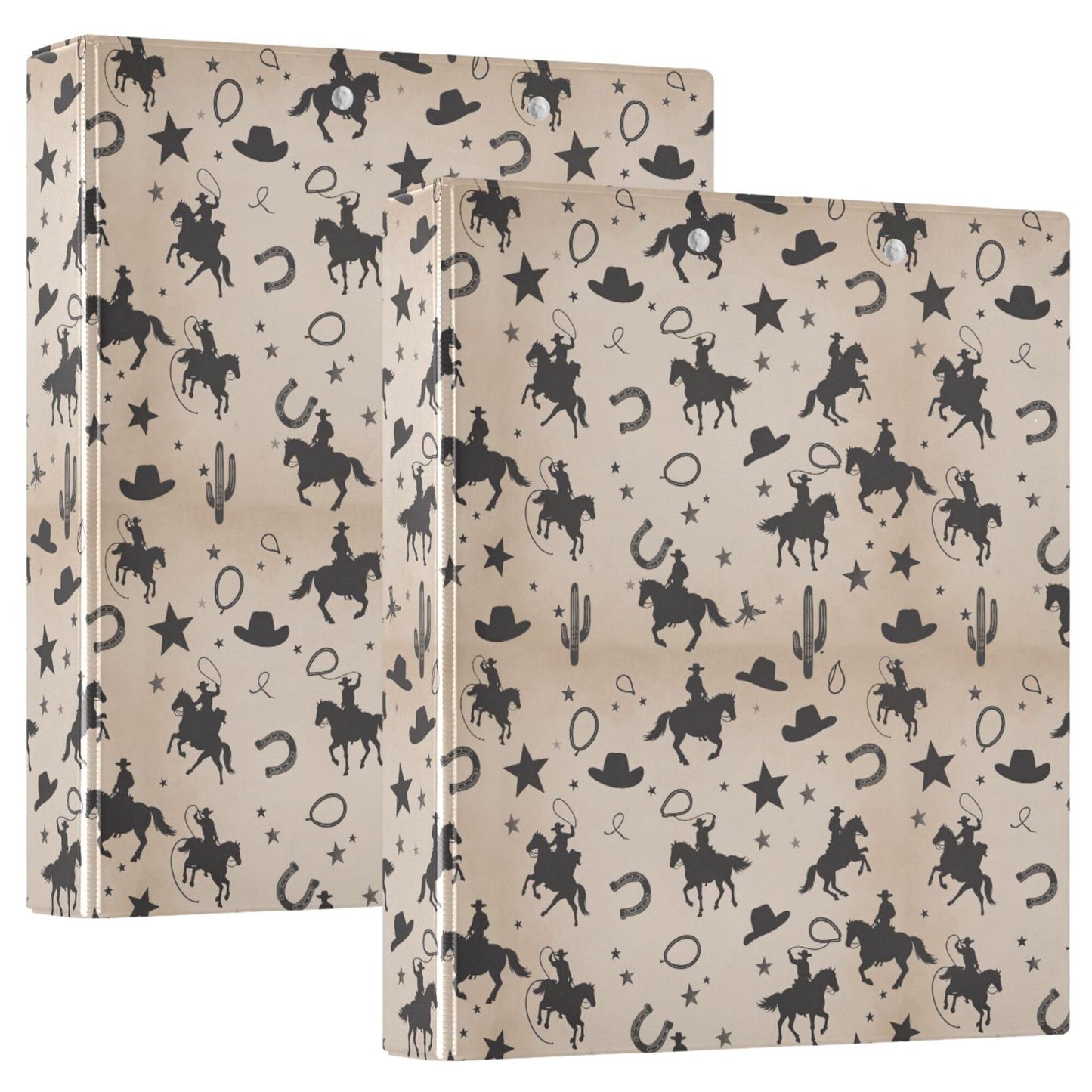 Cowboy Desert Round Ring Binders 1.5 Inch Cactus Skull Horse 3 Ring Clipboard Binder for Office School Work Supplies File Folder 200 Sheet Capacity