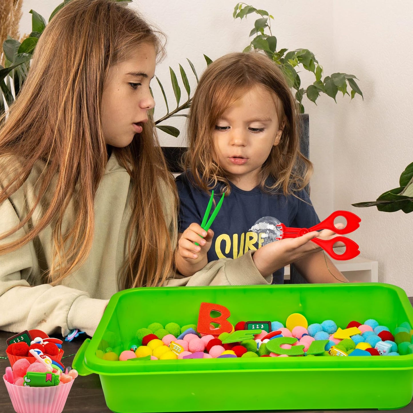 Cinrobiye 183 Pcs Back to School Classroom Activity Kit with Alphabet Letters Numbers Shapes, Sensory Bin Fillers Set with Storage Box for Classroom Stations, Sorting Activities and School Theme Setup