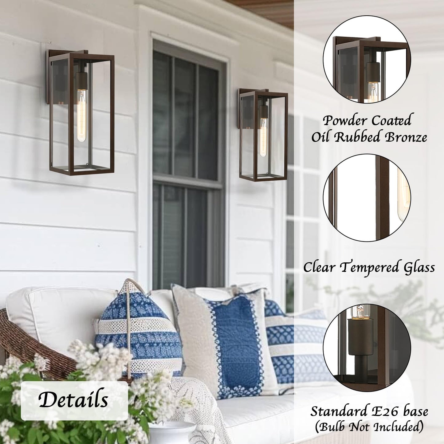 Bestshared Outdoor Wall Lantern - 15in 1-Light Sconce, Metal, Oil Rubbed Bronze, Model 4176, 1 Pack