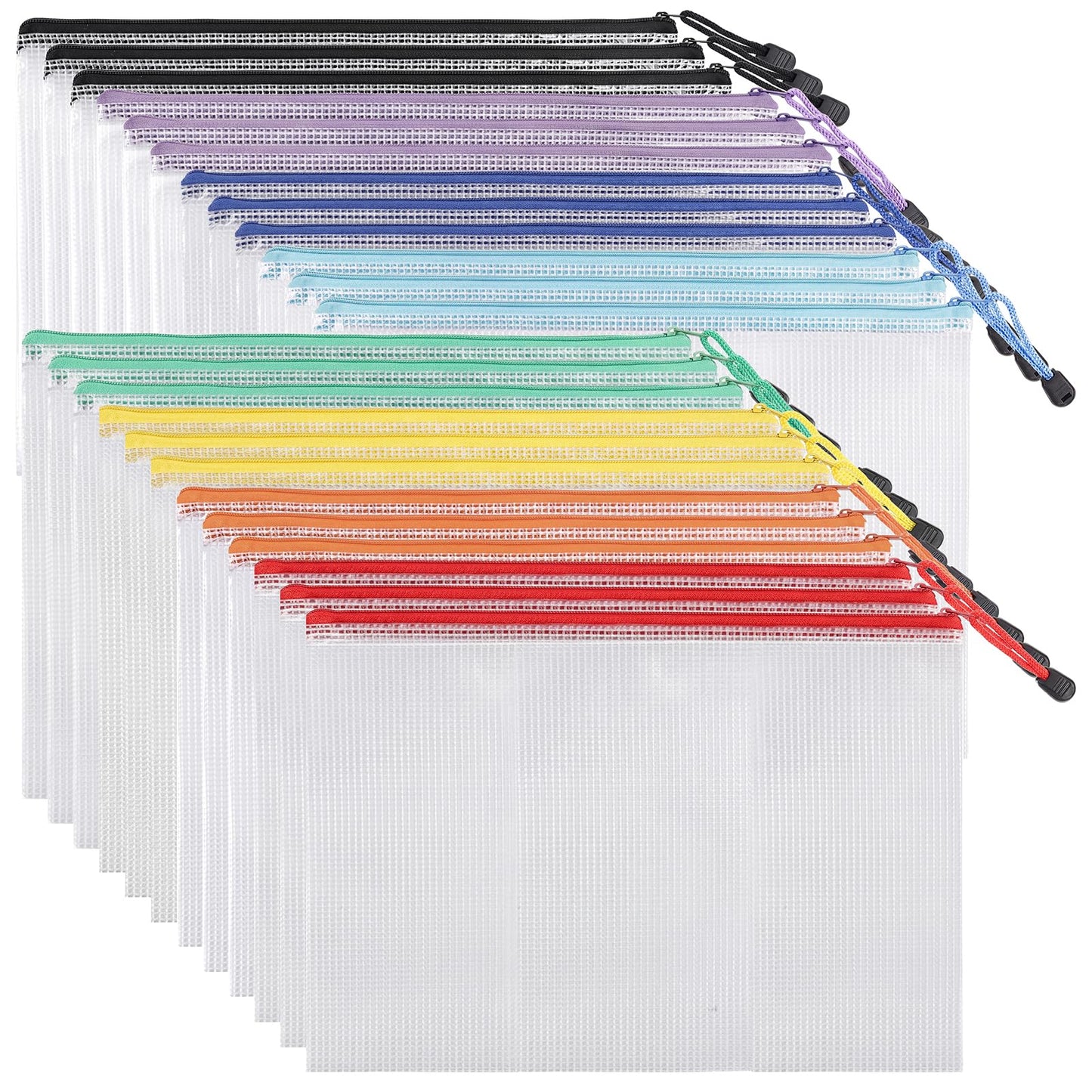 EOOUT 24pcs Mesh Zipper Pouch Bags, for Organizing Storage, Waterproof Zipper Pouches, Letter Size, File Bags for Toys, Puzzle, Board Games