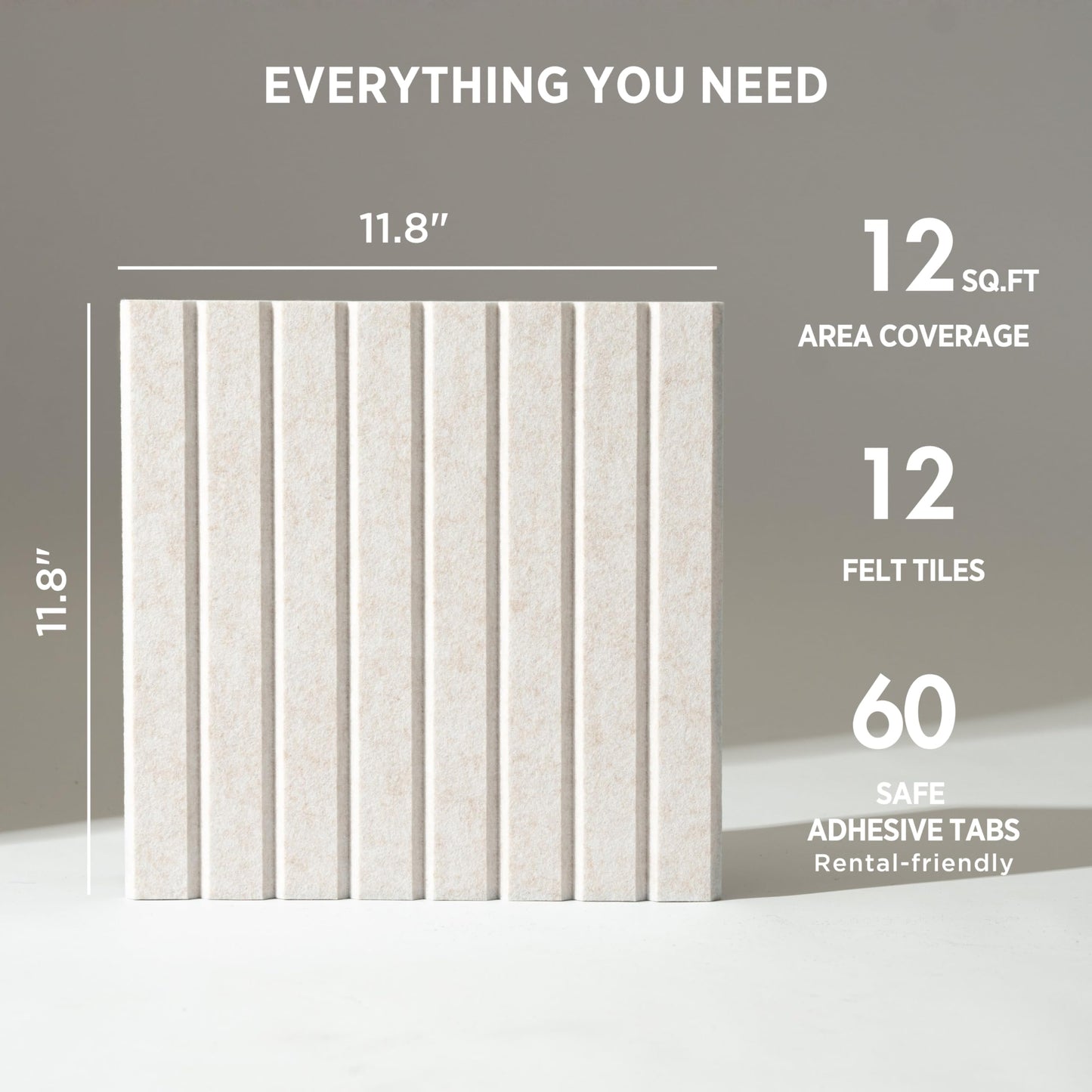 VIVELDA Felt Bulletin Board Tiles 48"x36" - 12-Pack Cork Board Alternative, OEKO-TEX Certified, NRC 0.95 Acoustic Wall Panels, Damage-Free Adhesive, Slatted Design, Home Office & Classroom (Limestone)