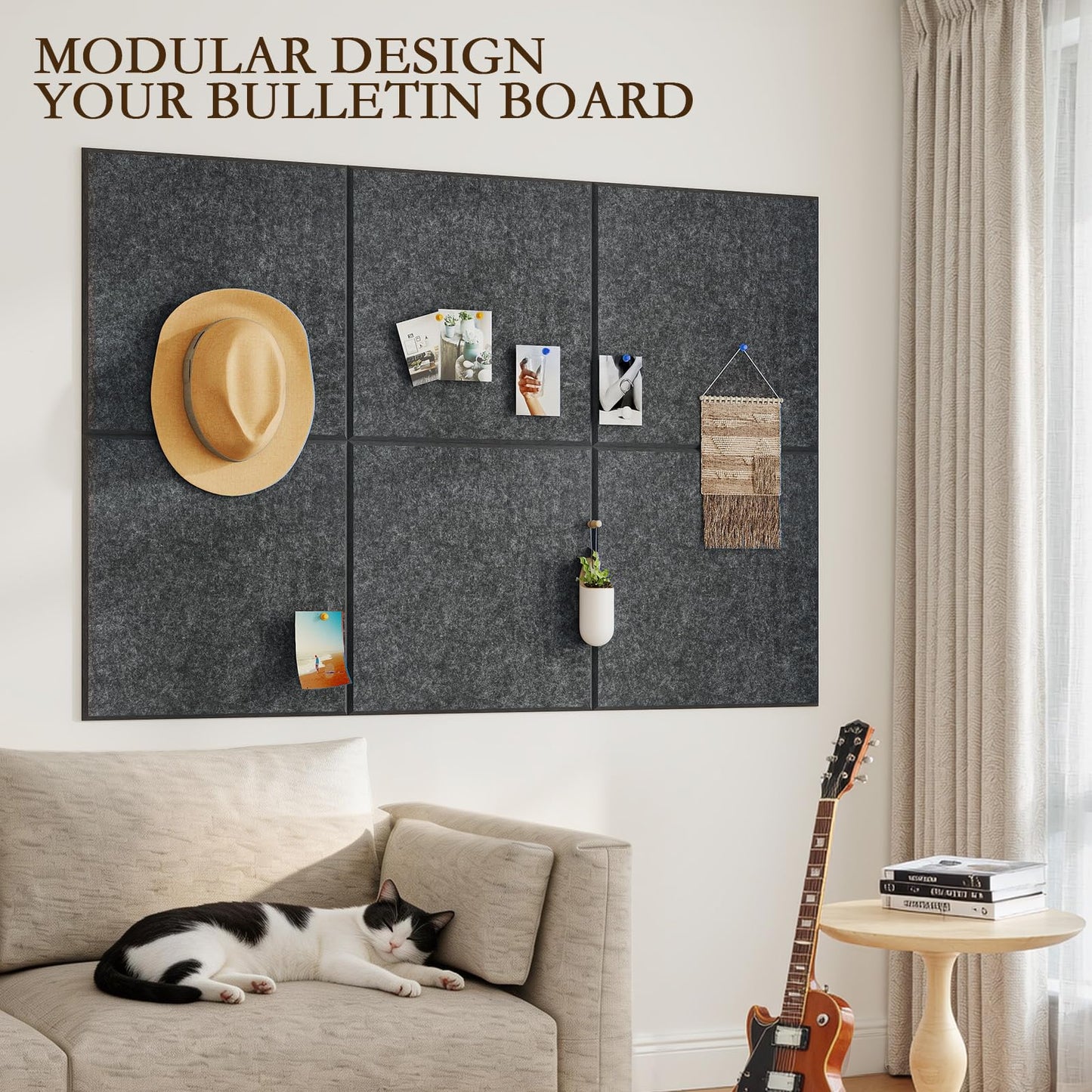 JBER Large Felt Bulletin Board 36" x 24" - 6 Pack Felt Wall Tiles, Cork Board Alternative to Use in Office & Home Decor, Classroom Decor, Vision Board to Display Your Photos(Dark Gray)