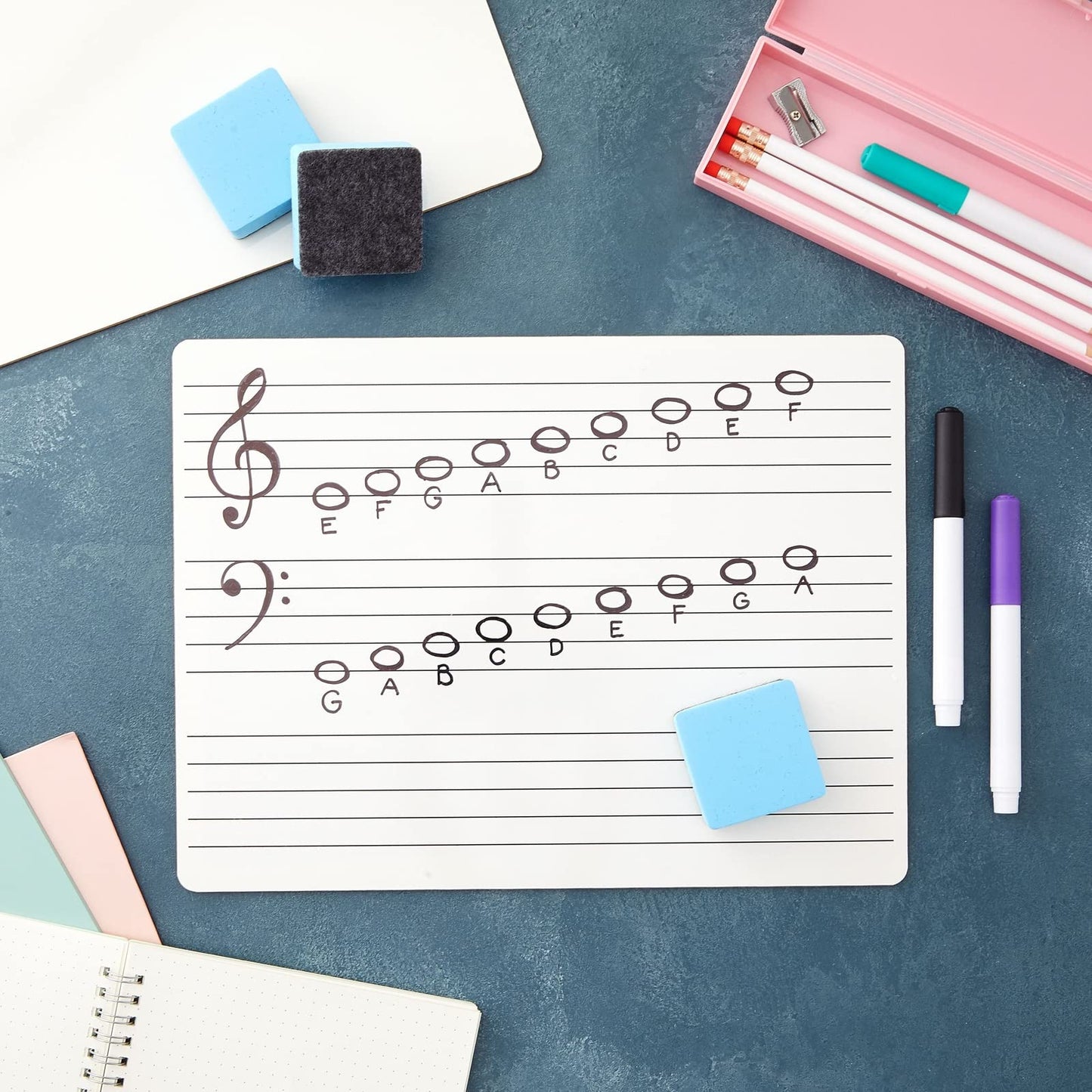 Bright Creations 12-Pack Classroom Music Staff Dry Erase Boards - 9 x 12 Inch Double-Sided Lapboards & Graph Whiteboard - Music Teaching Aids with Erasers