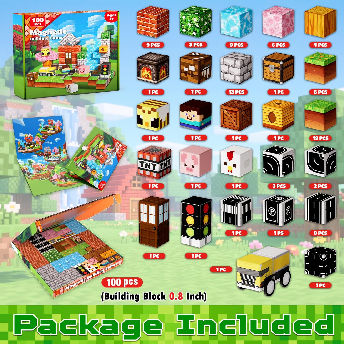 100PCS Magnetic Blocks - Magnetic Building Block for Kids Ages 3 4 5 6 7 8, Stacking Magnets for Kids, Magnet Toys, Birthday Gifts for 3-10 Year Old Boys Girls, STEM Learning Toy