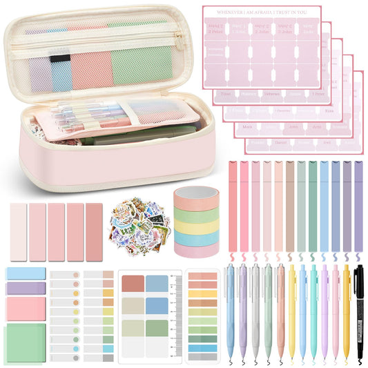 98 Pcs Bible Study Supplies, Bible Journaling Kit for Women, Aesthetic Study Kit with Pencil Case Book Annotation Aesthetic Highlighters Notes Gel Pens for Office Christian Gifts Christmas(Pink)