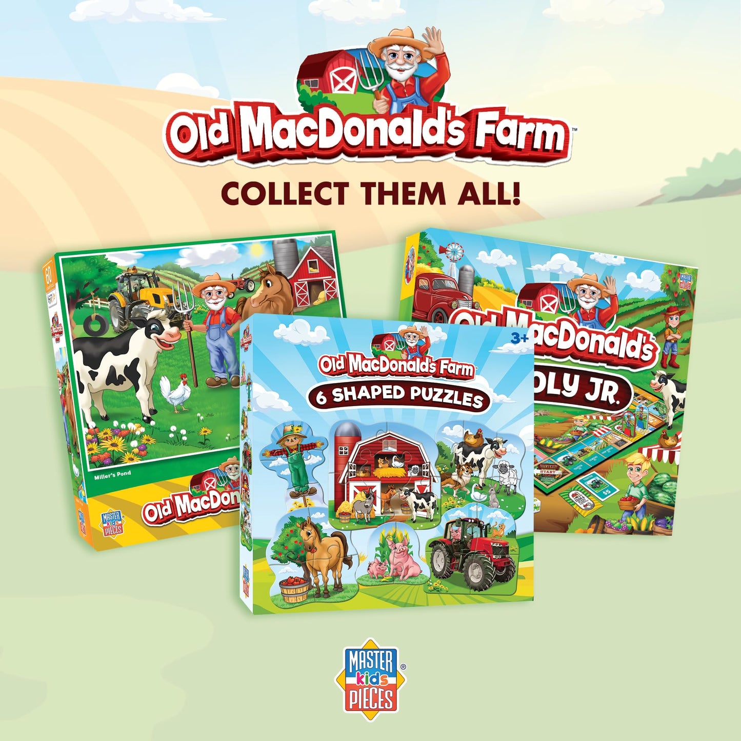 MasterPieces – Jigsaw Puzzle Set for Kids 6+ Years, 4-Pack of 100 Pieces, Educational and Fun Game, Old Macdonald’s Farm Collection, Gift Idea for Children, 8" x 10"