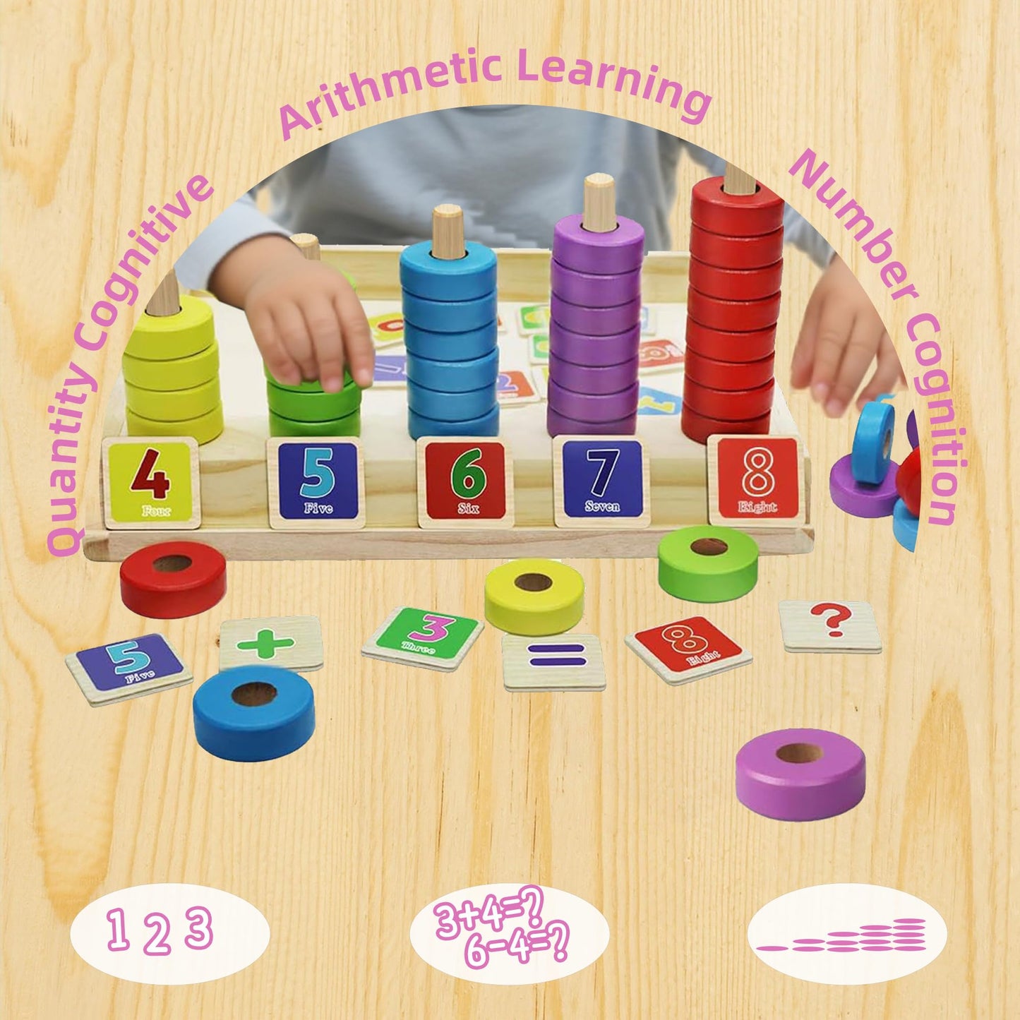 Lydaz Toddler Montessori Math Toys, Wooden Math Manipulatives with Counting Number Blocks, Preschool Kindergarten Learning Activities, Educational Math Toy for Kids 2-5, Christmas Stacking Puzzle Toy