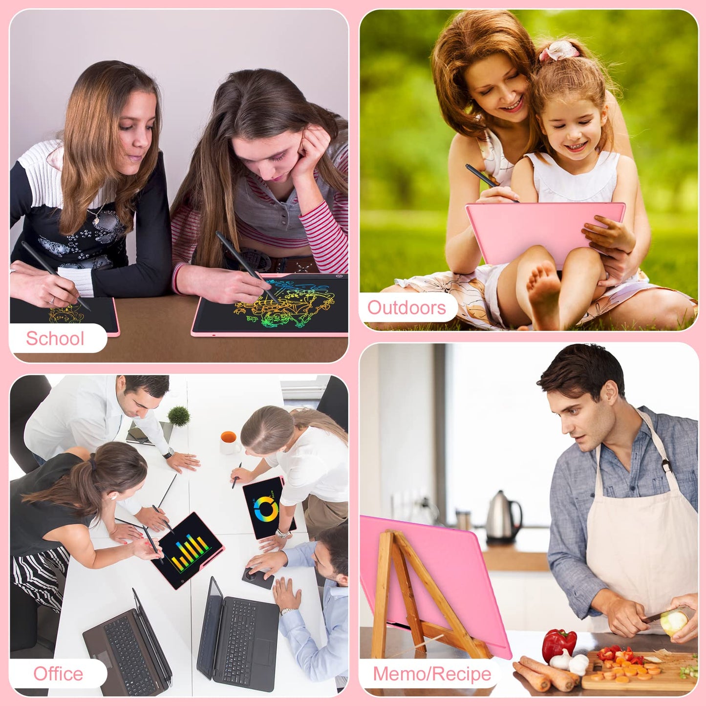 LCD Writing Tablet,16 Inch Colorful Screen Rechargeable Doodle Board Toddler Educational Toys for 3 4 5 6 Years Old Boys Girls Reusable Portable Drawing Tablet Christmas Toys Gifts for Kids (Pink)