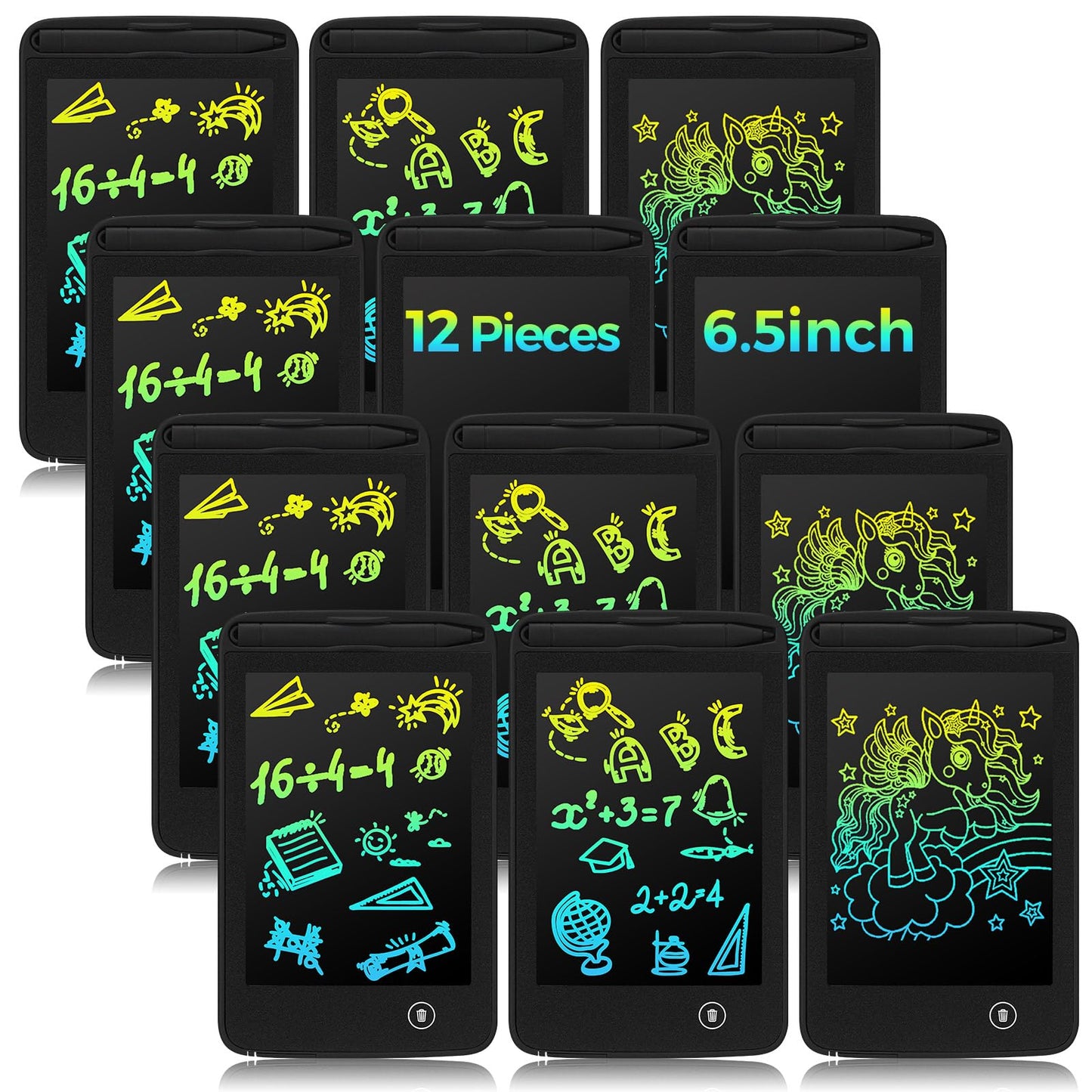 Zhehao 12 Pcs LCD Writing Tablet for Kids Colorful Drawing Doodle Board Drawing Tablet Erasable Reusable Electronic Draw Pad Gift for Boy Girl Educational Learning(6.5 Inch Screen,Dark Color)