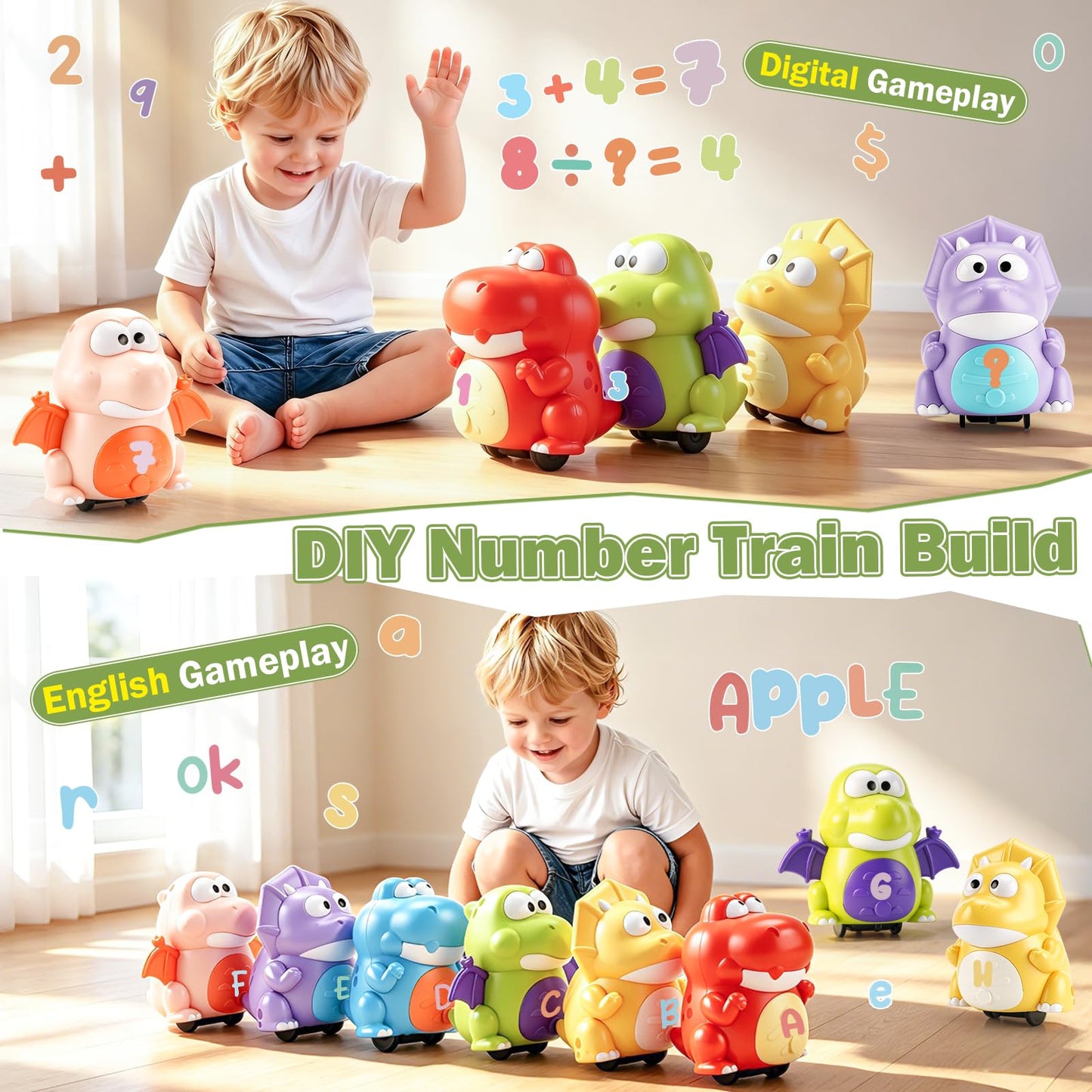 Covriina Dinosaur Magnetic Number Train Set for Toddlers 1-3, Magnetic Train Set for Toddlers Learning Toy, Number Toys DIY Letters, Dancing Singing Dinosaur Train Educational Toy for Girls Boys