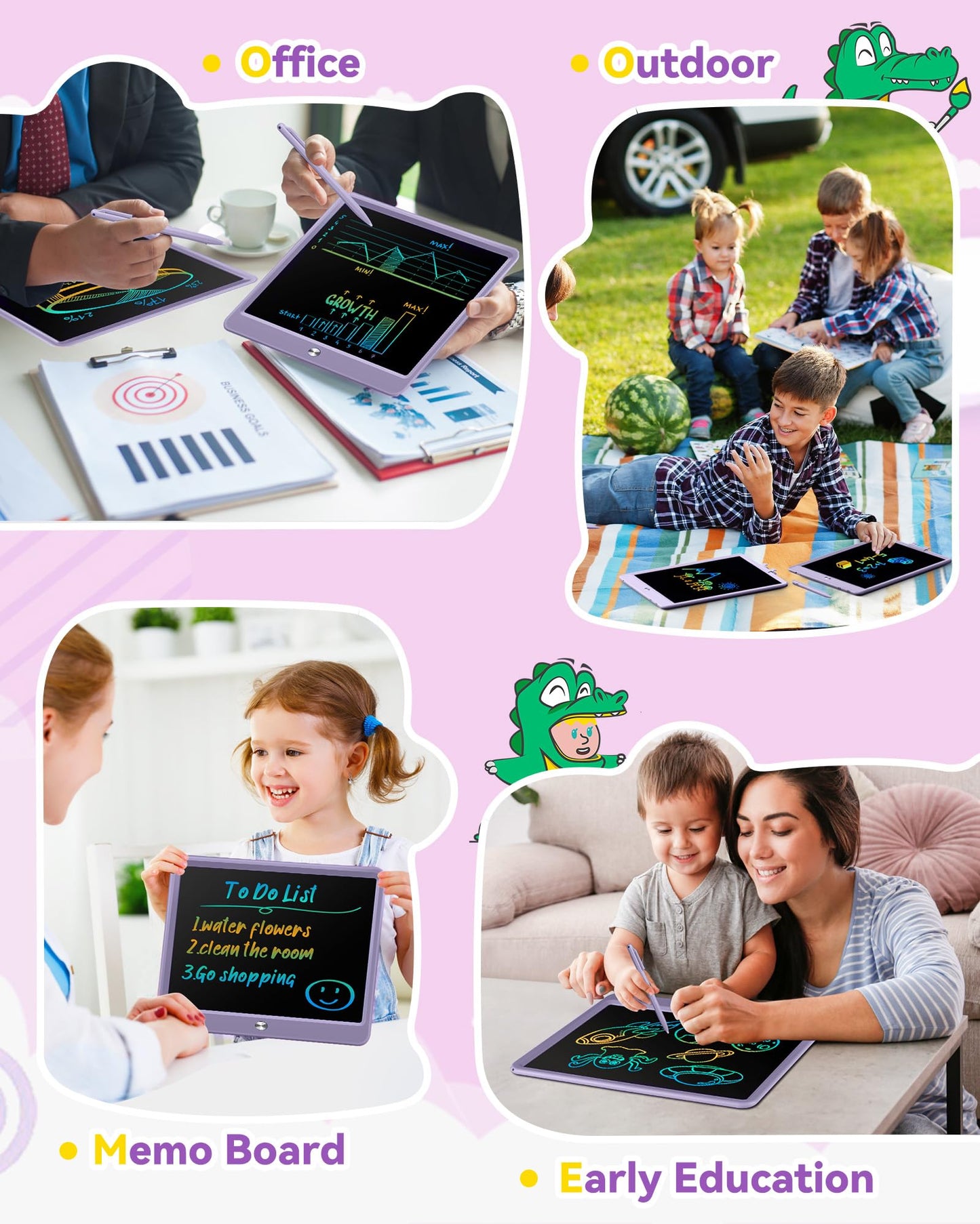 KOKODI 12 Inch LCD Writing Tablet with Anti-Lost Stylus Erasable Doodle Board Colorful Toddler Drawing Pad Car Travel School Games Toys for 3 4 5 6 7 8 Kids Birthday Gift for Girls Boys Adults Purple