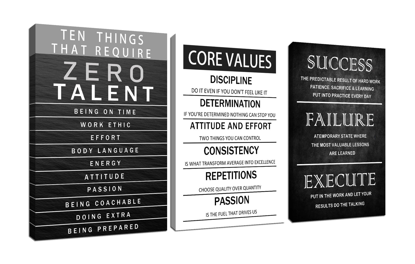 Office Inspirational Canvas Wall Art Core Values Quote Motivational Wall Decor Zero Talent Poster Picture Print 3 Panels Modern Inspiring Painting Artwork for Living Room Home Decor [72''Wx 36''H]