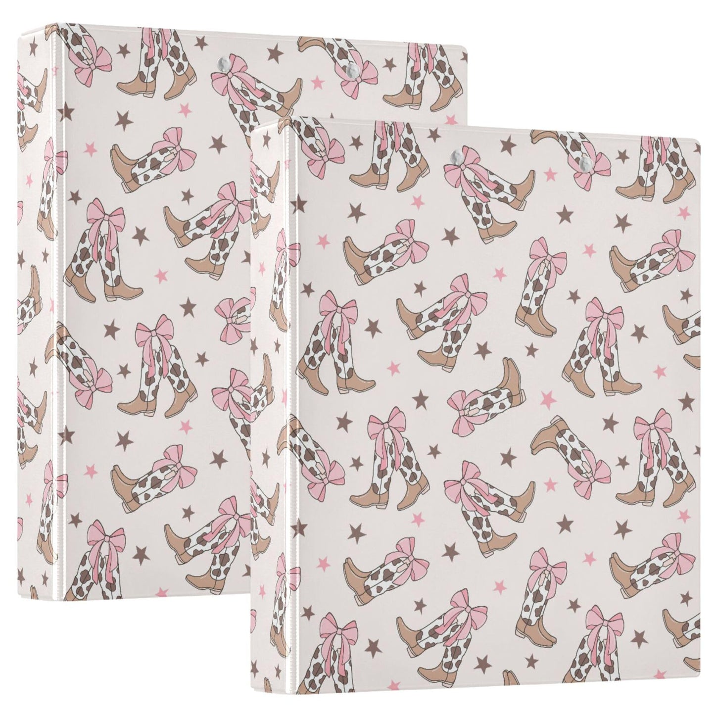 Pink Bow Cowgirl Round Ring Binders 1.5 Inch Doodle Bow Knot 3 Ring Clipboard Binder for Office School Work Supplies File Folder 200 Sheet Capacity