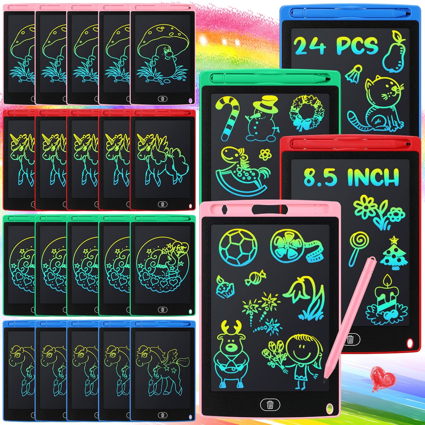 Zhehao 24 Pieces LCD Writing Tablet Doodle Board 8.5 Inch Colorful Reusable Screen Board Pad Reusable Drawing Writing Learning Educational Pad Toys for Girls Boys 8-10 3-10(Classic Round Style)