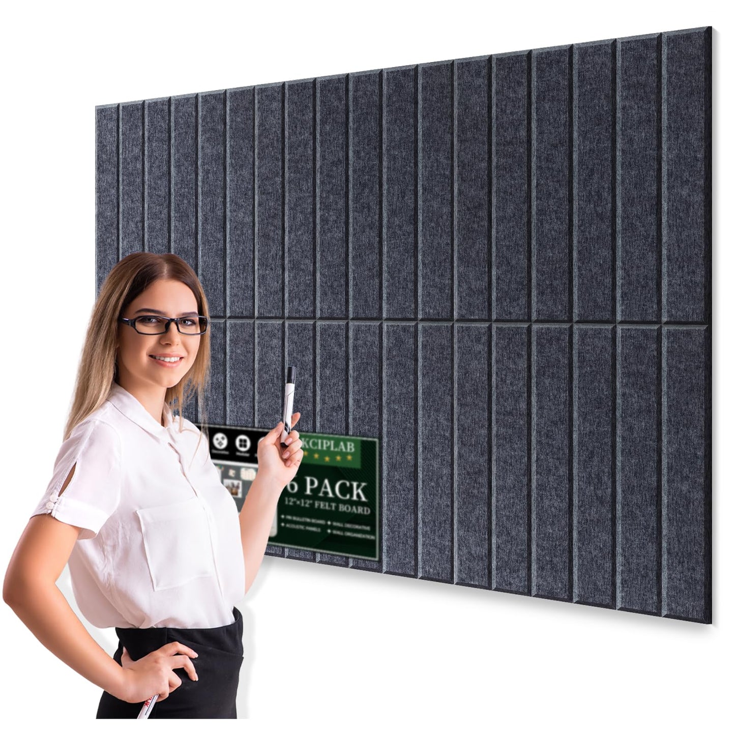 Large Cork Bulletin Board for Wall 36"x24", 6 Pack Felt Slat Wall Panel Tiles with 30 Pushpins, 25 Safe Removable Adhesive Tabs, Decorative Pin Board Tack Board for Office Home School