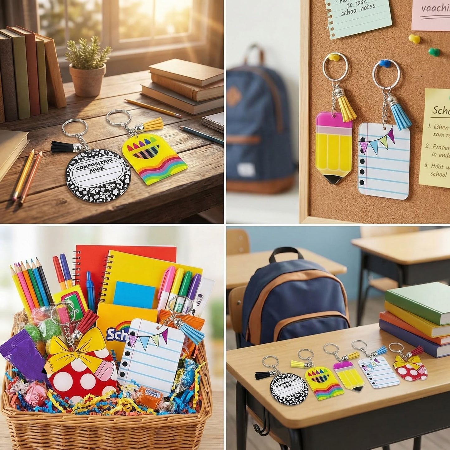 Sureio 30 Pcs Back to School Teacher Appreciation Gift Bulk Mini Notebook Keychain Gifts Bulk Note Book Bundle for Preschool(Combination Style)
