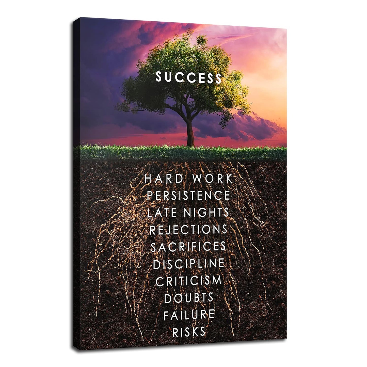 Success Tree Inspirational Quotes Canvas Wall Art Inspiring Entrepreneur Poster Print Artwork Painting Office Home Decoration Wall Decoration Frame Ready to Hang[12''W X 18''H]