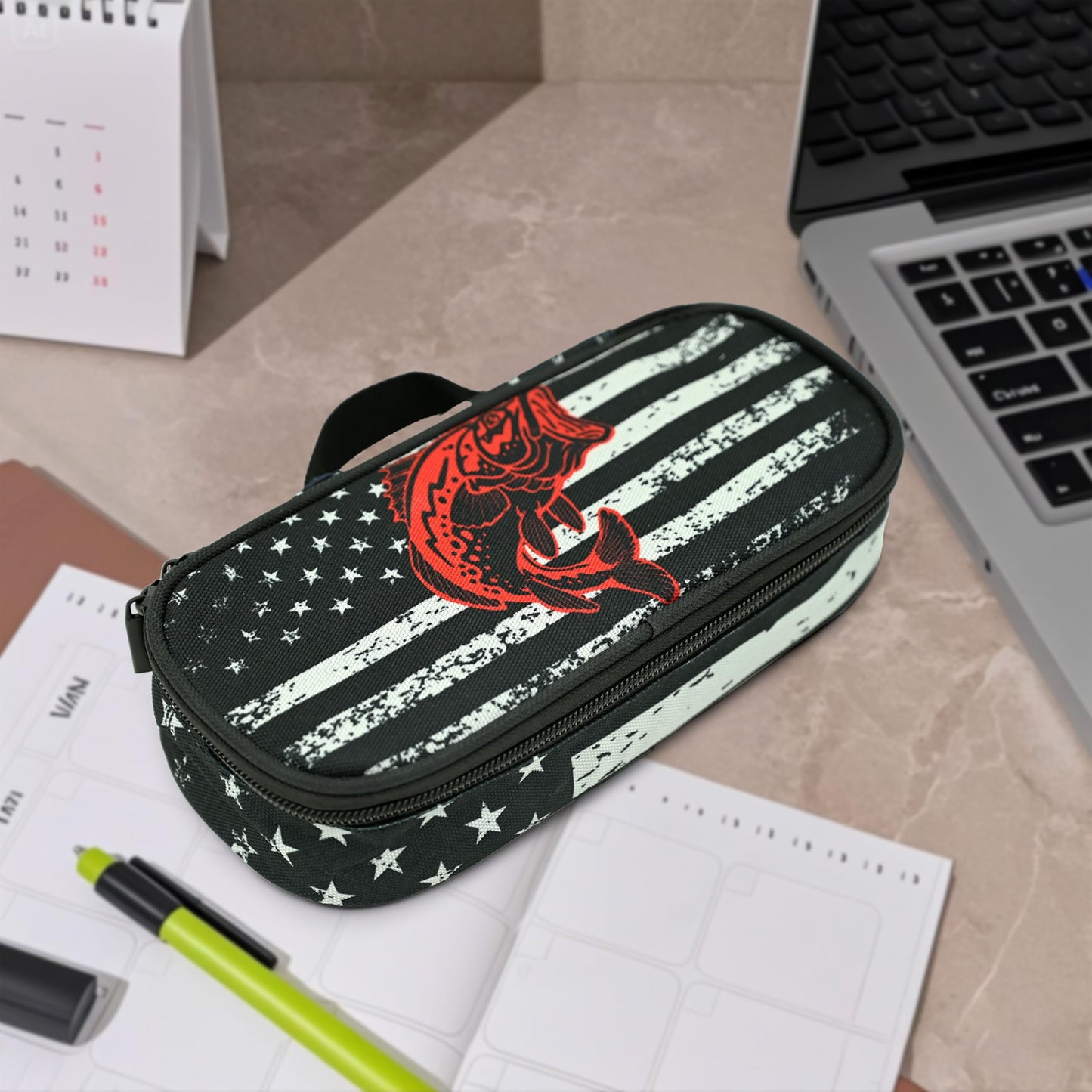Droerfes Flag Fish Pencil Case Pencil Pouch Large Capacity Pen Bag School Office Organizer Stationery Storage Box For Girls Boys Teen Kids
