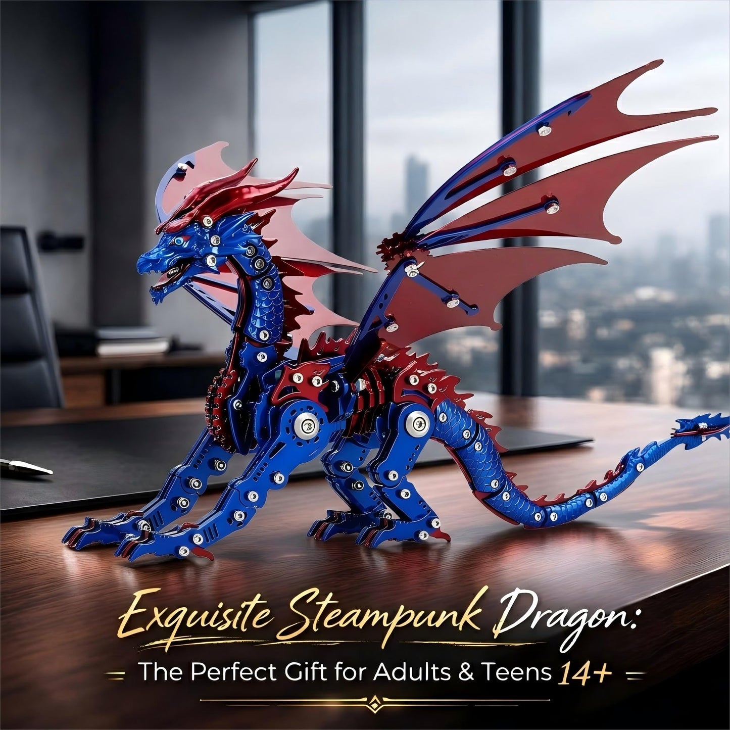 3D Metal Dragon Model Kit for Adults, Mechanical Pterosaur Puzzle, DIY Assembly Steel Model, Challenging Building Kit, Unique Gift for Men Desk Decor