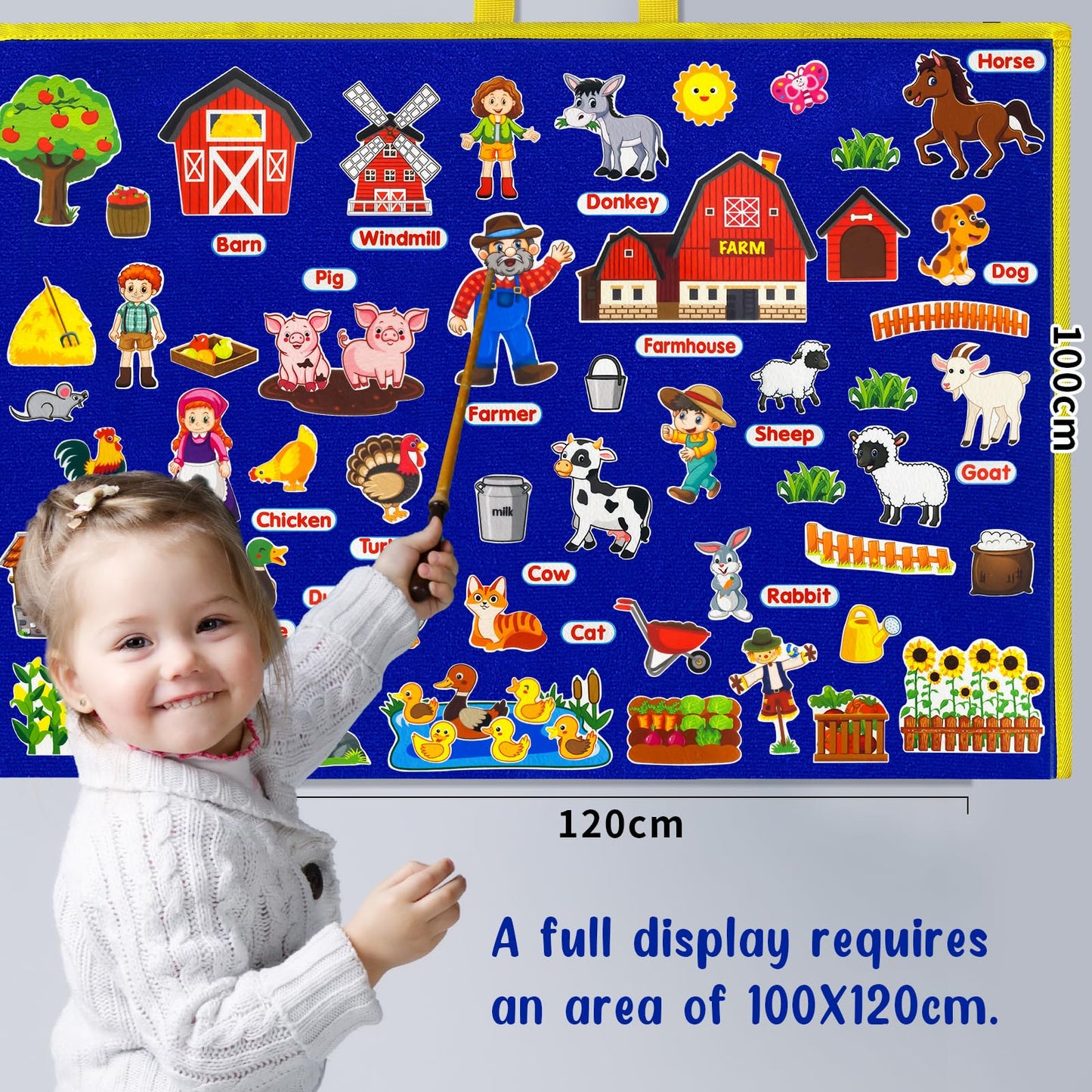 PENGFULL Felt Flannel Board Story Pieces for Toddlers Preschool, Kids Interactive Storytelling Teaching Play Kits with Words Felt Pieces (New Farm)