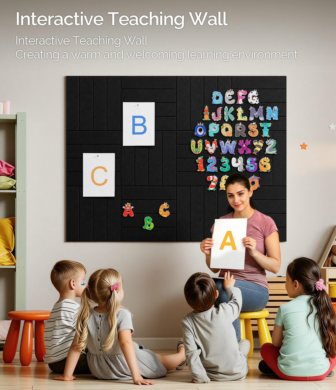Bounmer Large Cork Board Alternative 48“ x 36”, 12-Pack Felt Bulletin Board Tiles with 60 Safe Removable Adhesive Tabs & 30 Pushpins, Cork Boards for Office Walls Decor (Black)