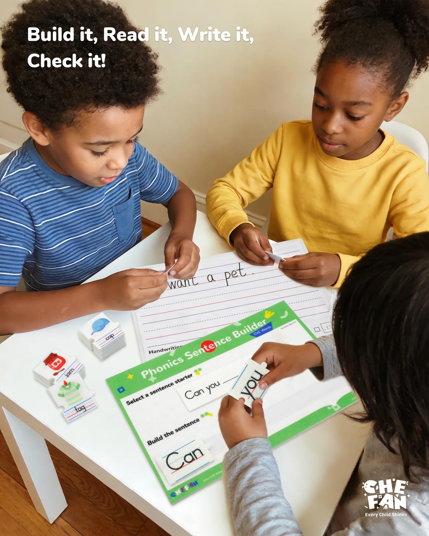CHEFAN Sentence Building for Kids, Phonics Sentence Builder, CVC Word Games for Kids, Sight Words Flash Cards, Learn to Read Handwriting Practice, Preschool Kindergarten Homeschool & Speech Therapy