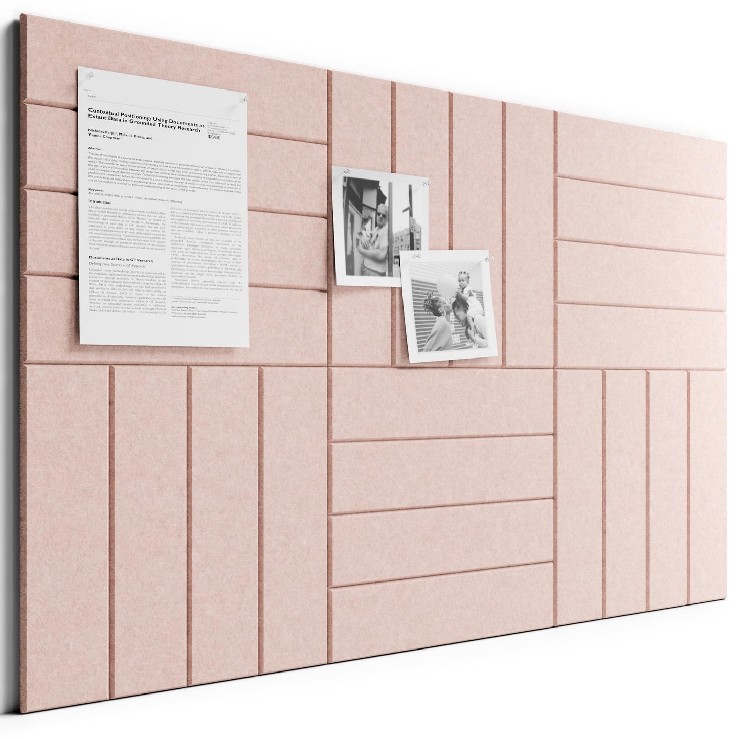 Bumusty Large Cork Board Alternative-36 x 24" Felt Bulletin Board Tiles, with 30 Pushpins, 40 Adhesive Tabs, Bold-Stripe 6-Pack, Cork Boards for Office Push Pin Board Felt Board-Pink