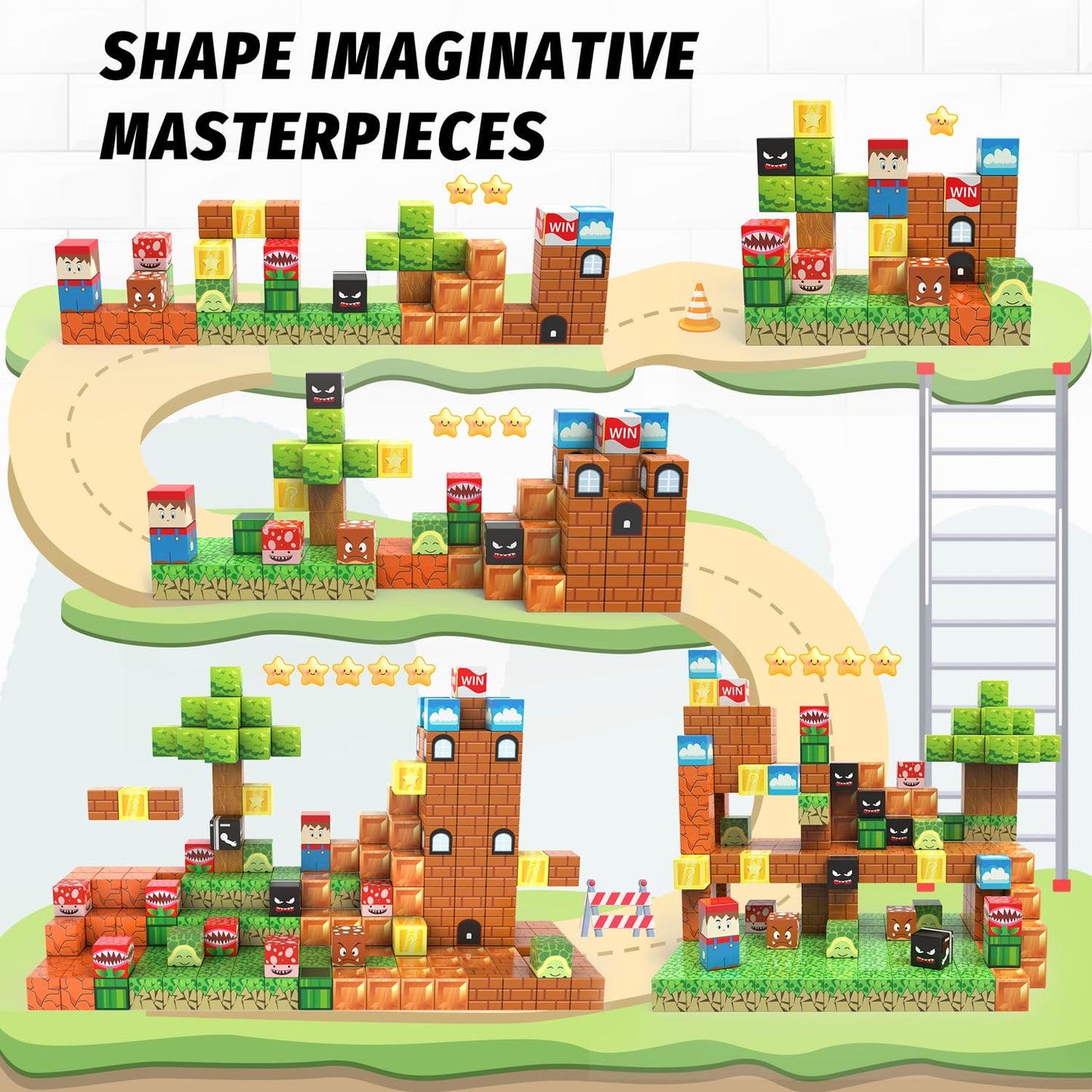 CEMECER Magnetic Blocks, 48PCS 1in Game Magnetic Building Blocks Toy for Kids Build Cubes, Stacking Magnetic Tiles, Sensory Montessori Construction Game Toys, Boys Girls Christmas Birthday Gifts.