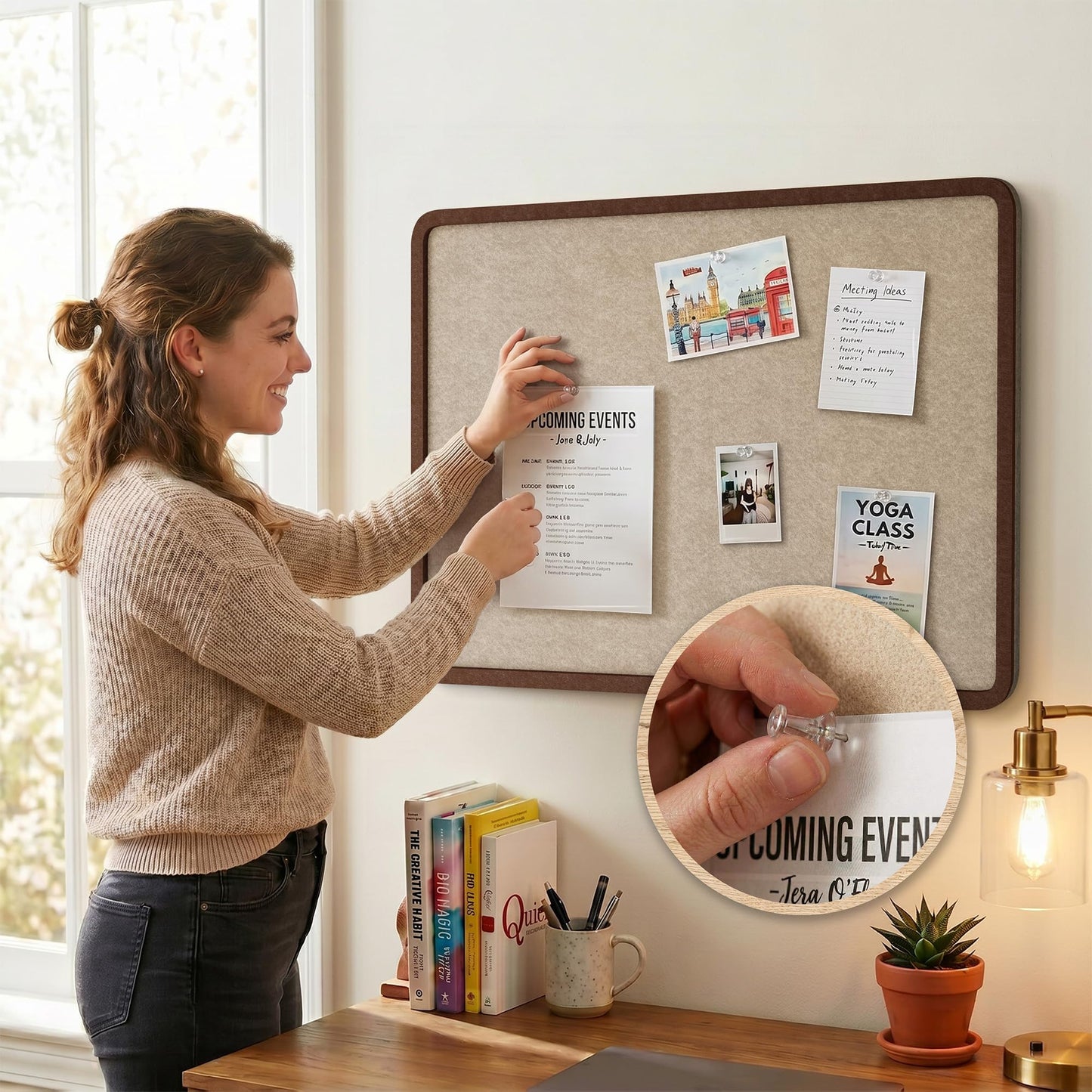 KERRAM Bulletin Board, 36 x 24 inches Decorative Felt Board Foldable Photo Board Pin Boards, Cork Board Alternative for Walls, Office, Home, Classroom with Pushpins ＆ Small Storage Bag, Brown