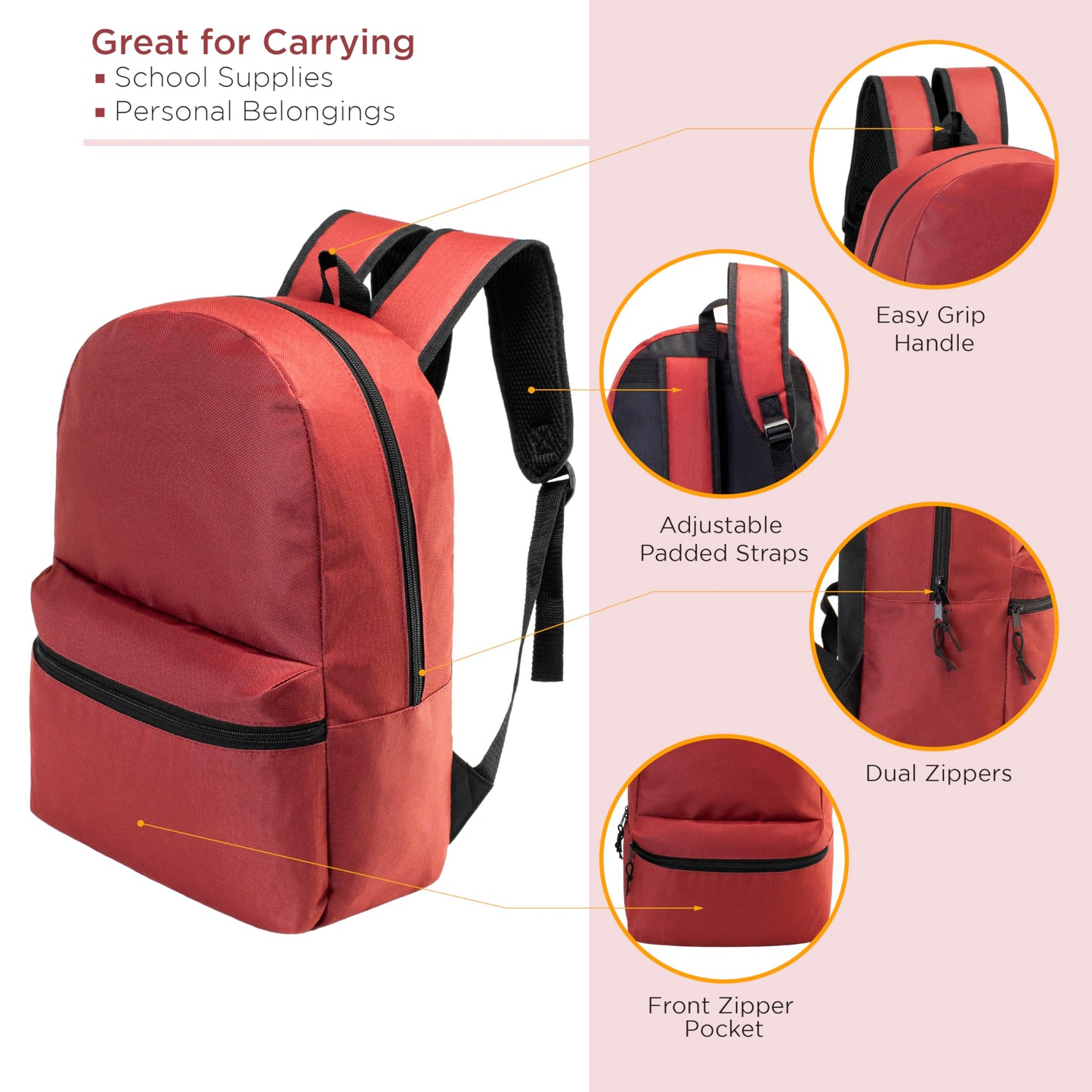 Moda West 17" School Backpacks for Kids - Backpacks in Bulk for Elementary, Middle, and High School Students, 10 Pack