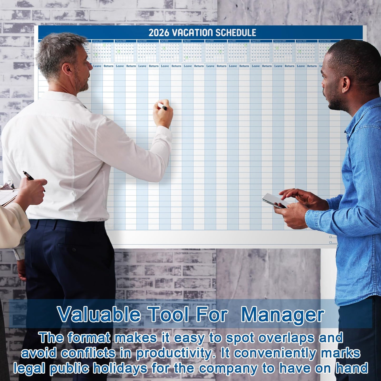 Lincia Large Magnetic 2026 Full Yearly Vacation Board Schedule Dry Erase Wall Planner Calendar Reusable Project Office Whiteboard 24" x 36" Vacation Calendar for Management, Planning, Organizing