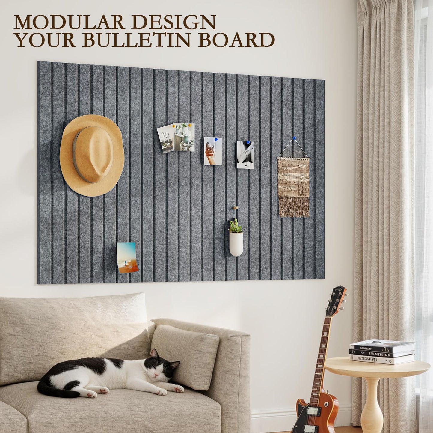 JBER Large Felt Bulletin Board 36" x 24" - 6 Pack Felt Wall Tiles, Cork Board Alternative to Use in Office & Home Decor, Classroom Decor, Vision Board to Display Your Photos(Dark Gray)