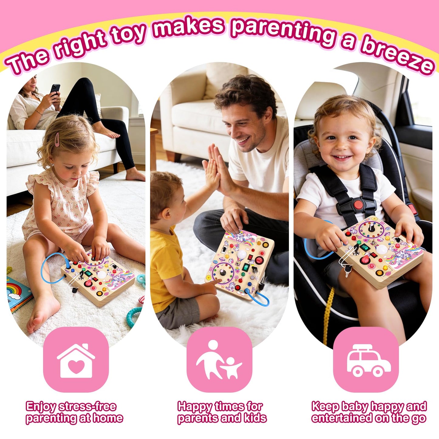 Grarain Busy Board for Toddlers - Montessori Educational Toy for 1-3 Year Old Boys & Girls | Travel-Friendly Sensory Learning Activity | Ideal for Kids with Autism(Unicorn Busy Board)
