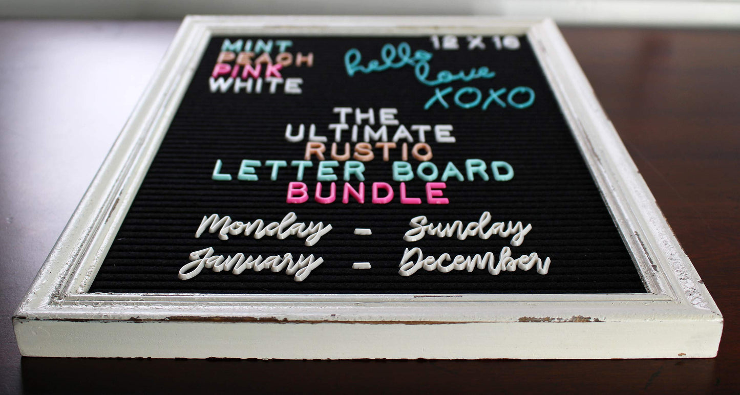 Rustic Felt Letter Board Ultimate Bundle Farmhouse Vintage White Wood Frame and Stand by Felt Creative Home Goods Changeable Message Memo Board 800+ Letter Set (Black, 12x16)