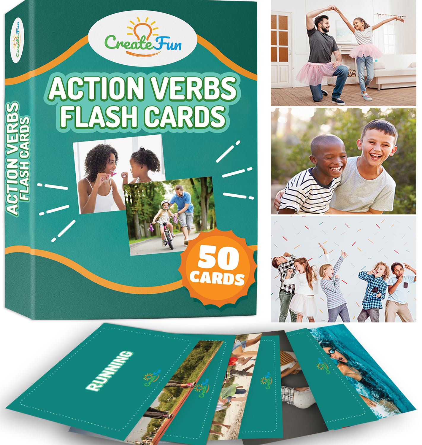 50 Action Verbs Flash Cards - Vocabulary Builder for Speech Therapy, ESL & Homeschooling | Realistic Diverse Pictures for Kids & Adults with Autism, Dementia, Aphasia, SLP | Educational Learning Cards