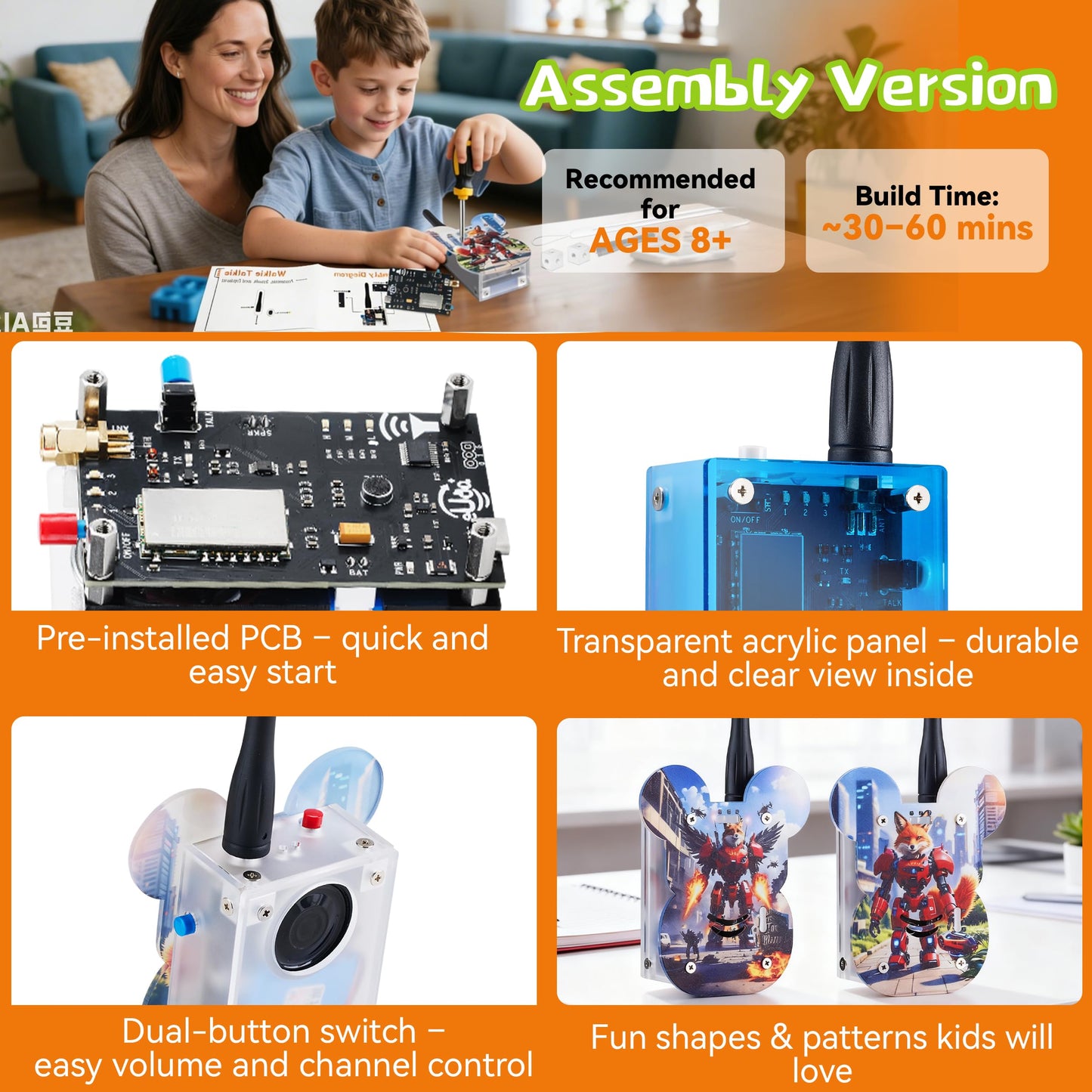 eUda+ STEM Walkie-Talkies Kit Building Toys for Boys Age 8-12-14-16-17+ Educational Games for Kids 8-12 Stem Kits for Kids Age 12-14 DIY Kits for Kids Teenage Girl Gifts (Assembly Version, RTC)