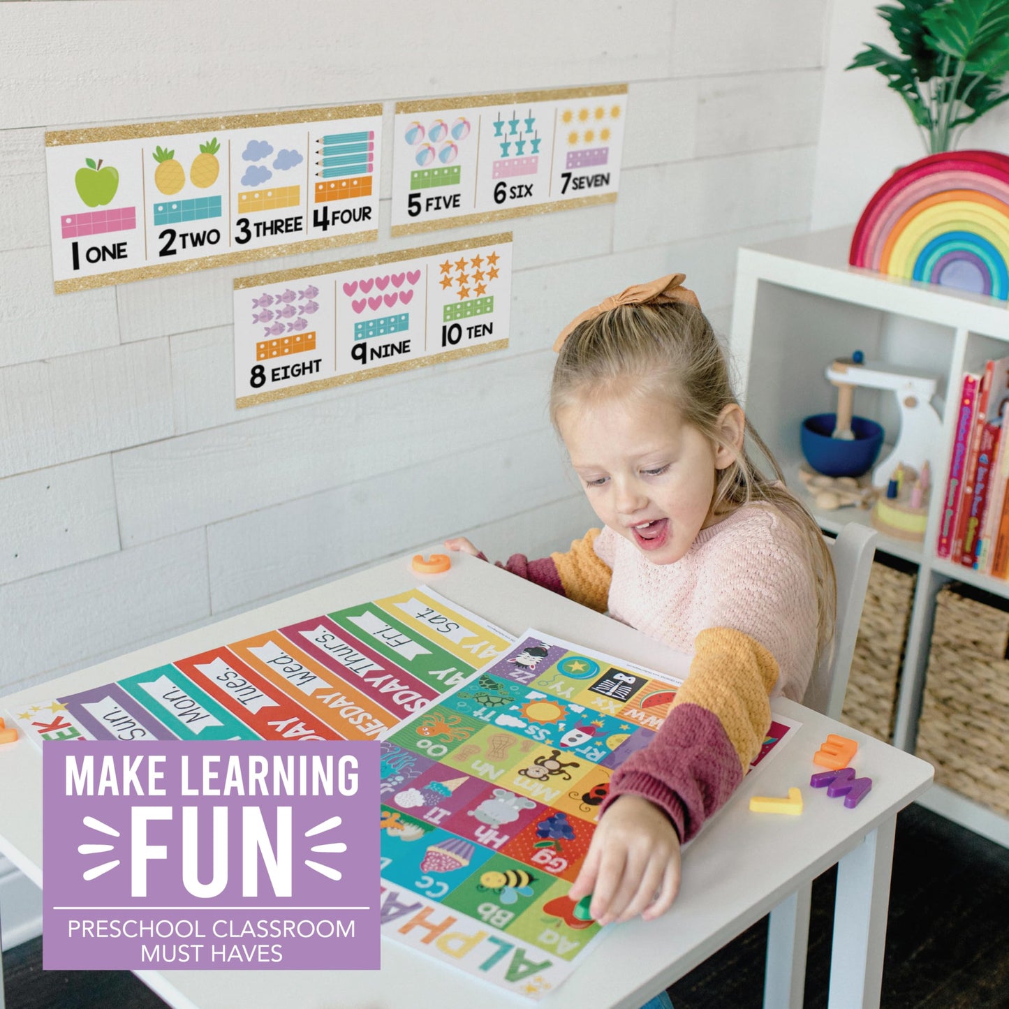 Hadley Designs Alphabet for Classroom Wall Decor - ABC Posters for Classroom Wall Chart Preschool & Kindergarten, ABC Letters & Number Line Elementary, Alphabet Cards, Varsity Letter Classroom Decor