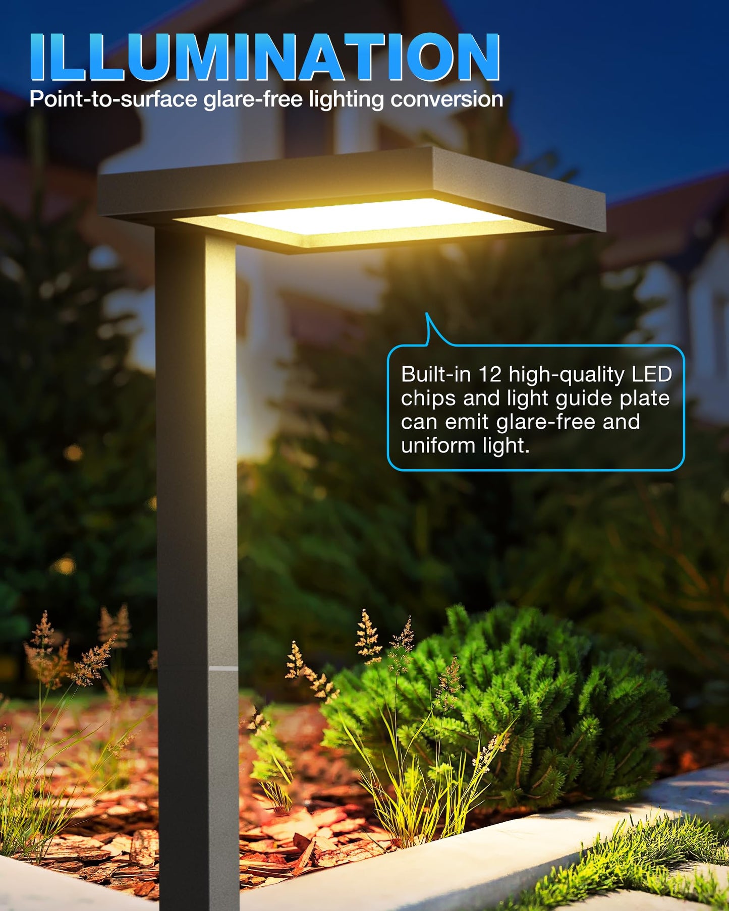 SUNVIE LED Landscape Path Lights, 5W Anti-Glare, 3000K Soft White, Cast-Aluminum, 12 Pack, Wired 12-24V Outdoor Lighting
