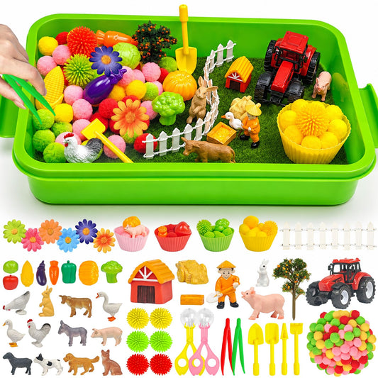 Cinrobiye 159 Pcs Farm Animal Sensory Bin Fillers Set with Storage Box, Barnyard Animals, Tractor and Farmhouse Accessories for Farm Sensory Bin, Classroom Activities, Home Projects and Theme Setup