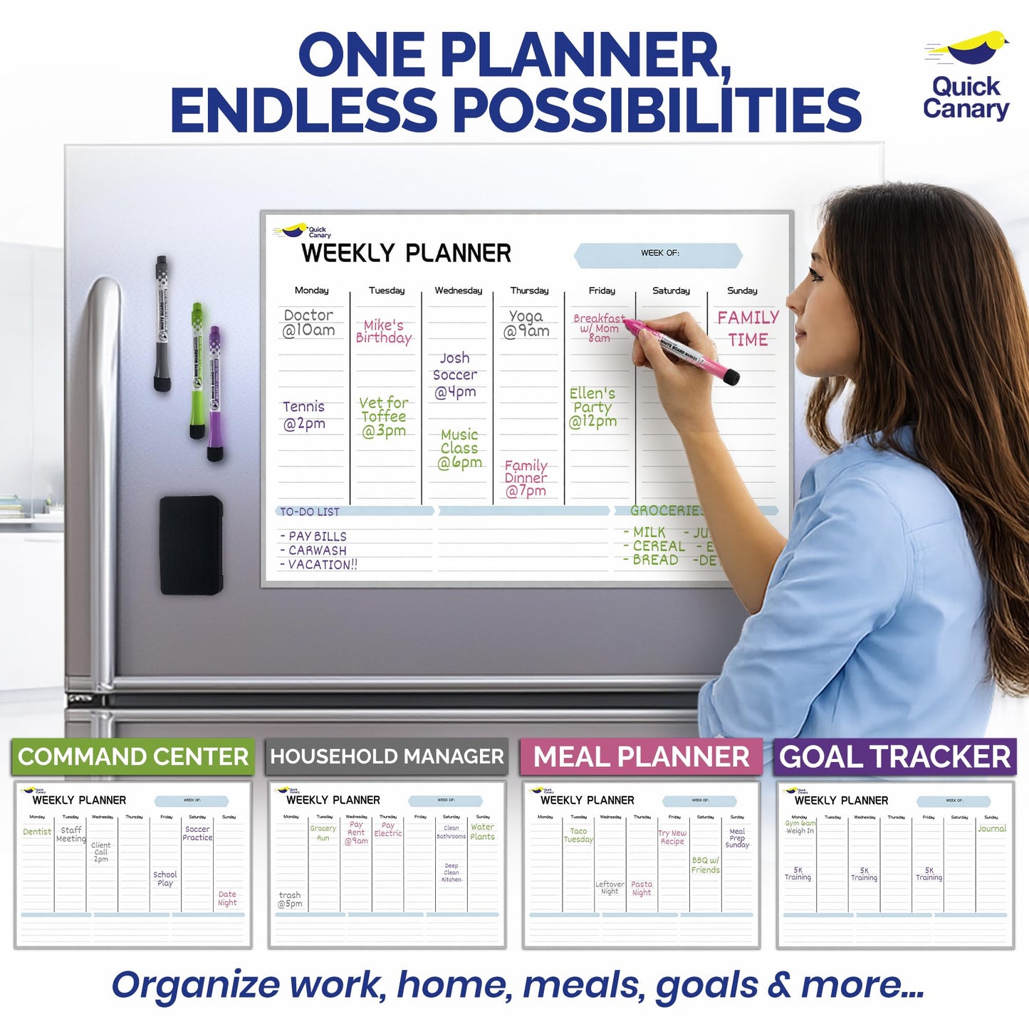 Magnetic Weekly Planner for Fridge - 17x12” Stain-Resistant Dry Erase Whiteboard Fridge Calendar with Large Writing Space for Schedules, Chores & Meals - Includes 4 Markers & Eraser
