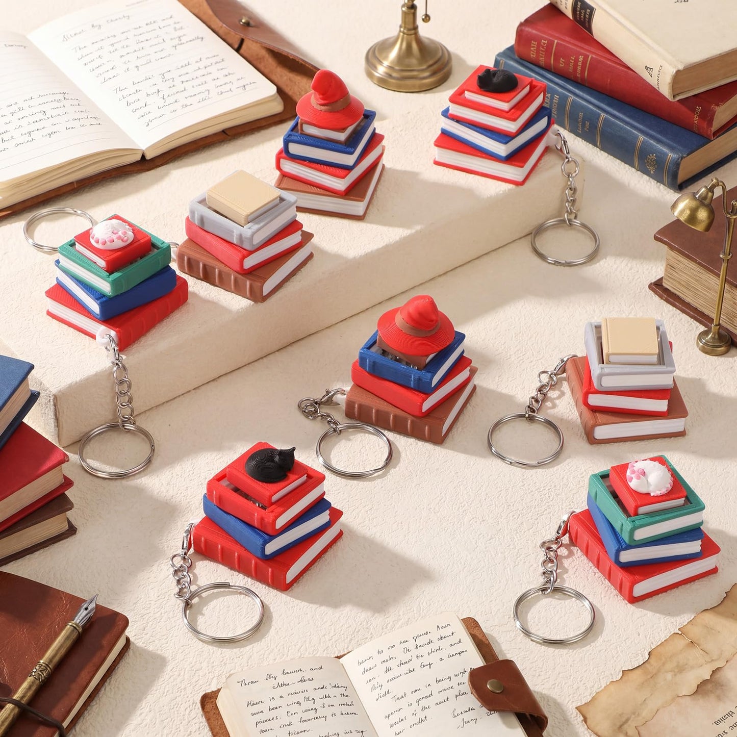 Kenning 12 Pcs Book Clicker Fidget Keychain 3D Sensory Clicker Decompression Button Stress Relief Teachers Appreciation Gifts for Book Lover Bookworm Adults Graduation Office Party Favors