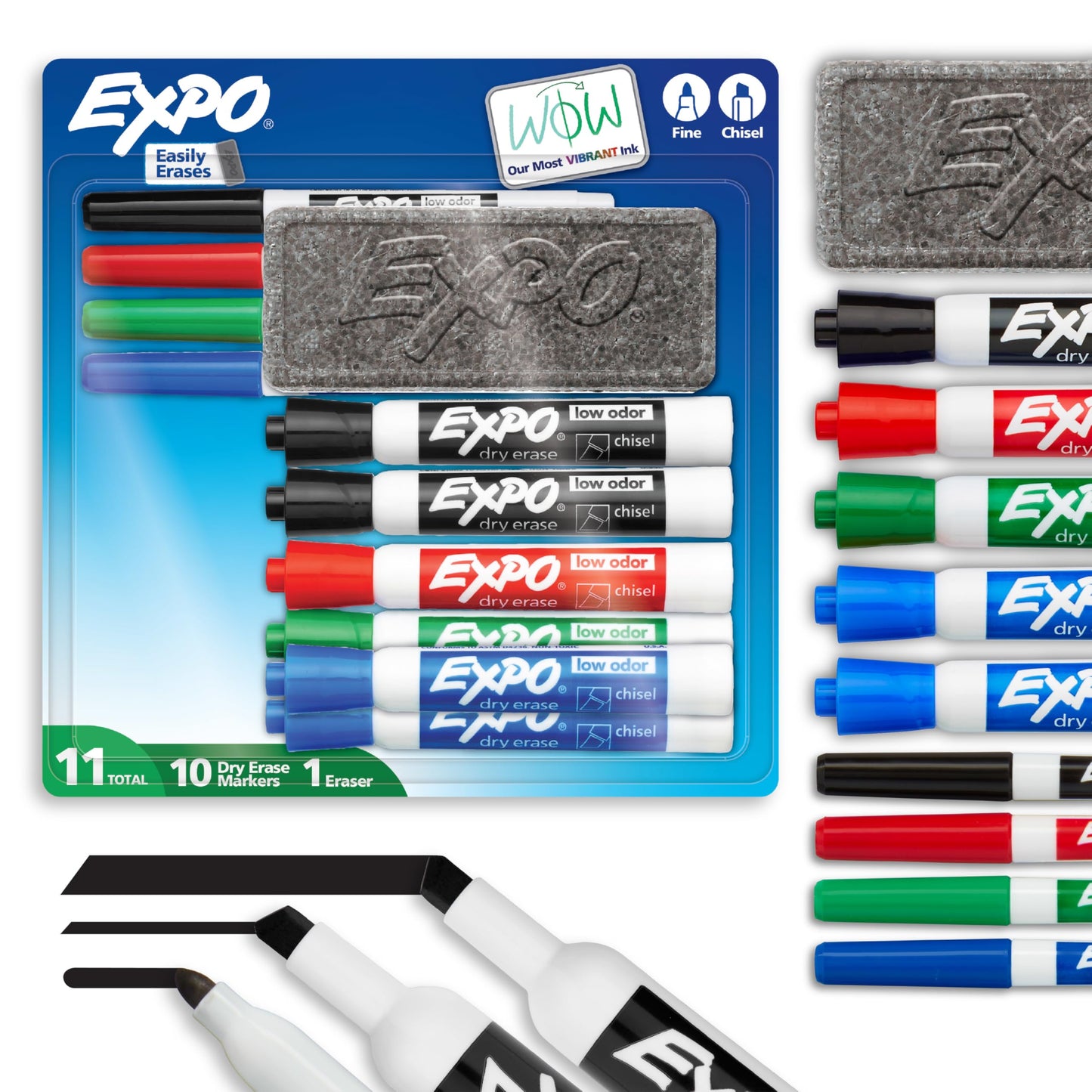 EXPO Dry Erase Markers Set, Fine & Chisel Tips, 11 Count - Classroom, Office Supplies, For White Boards, Easily Erases