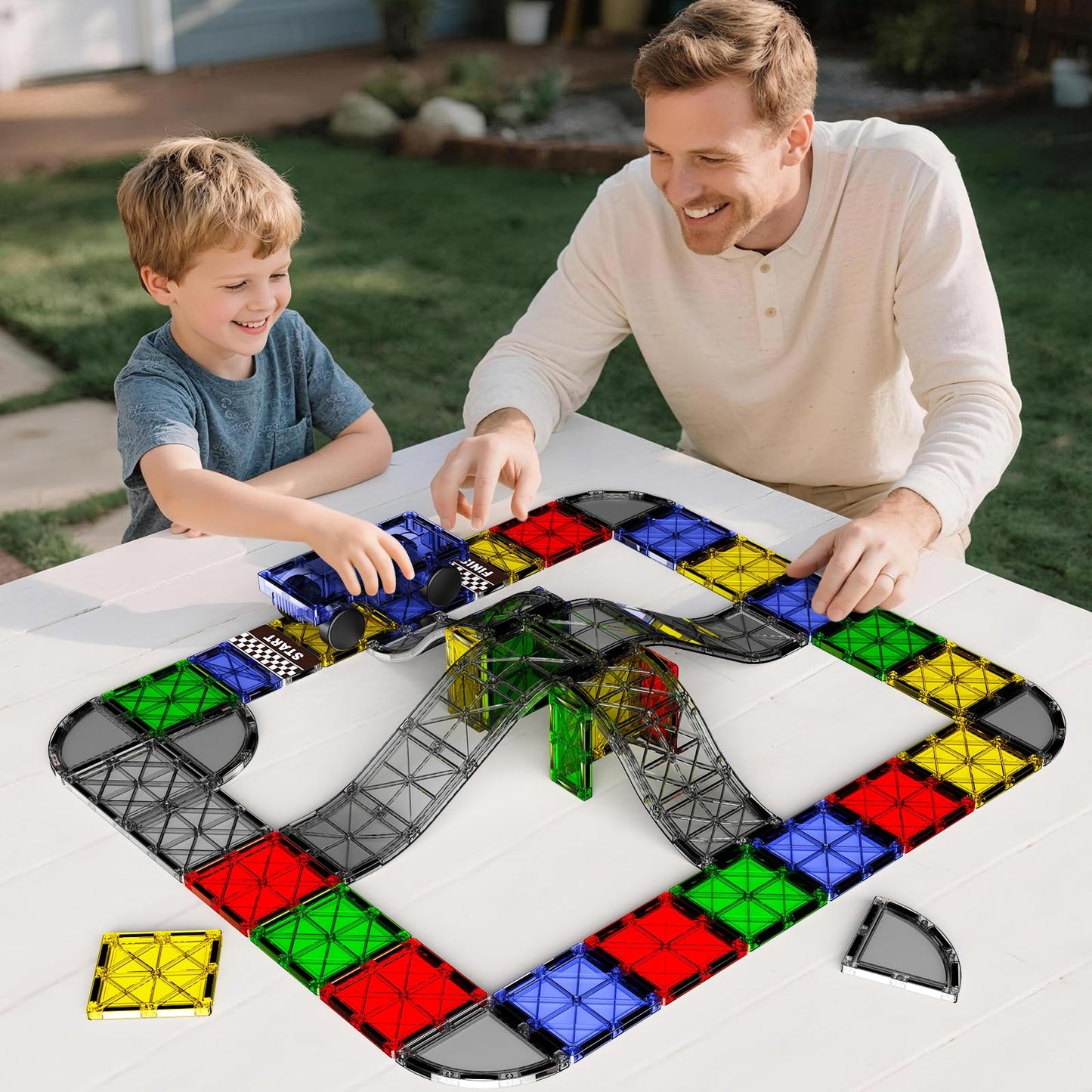 MEIQ Magnetic Downhill Racer Set 40-Piece with Car & Tracks, STEM Magnetic Tiles Building Toys for Kids Ages 3-8, Montessori Learning Toys with Reinforced Slopes & Loop Pieces