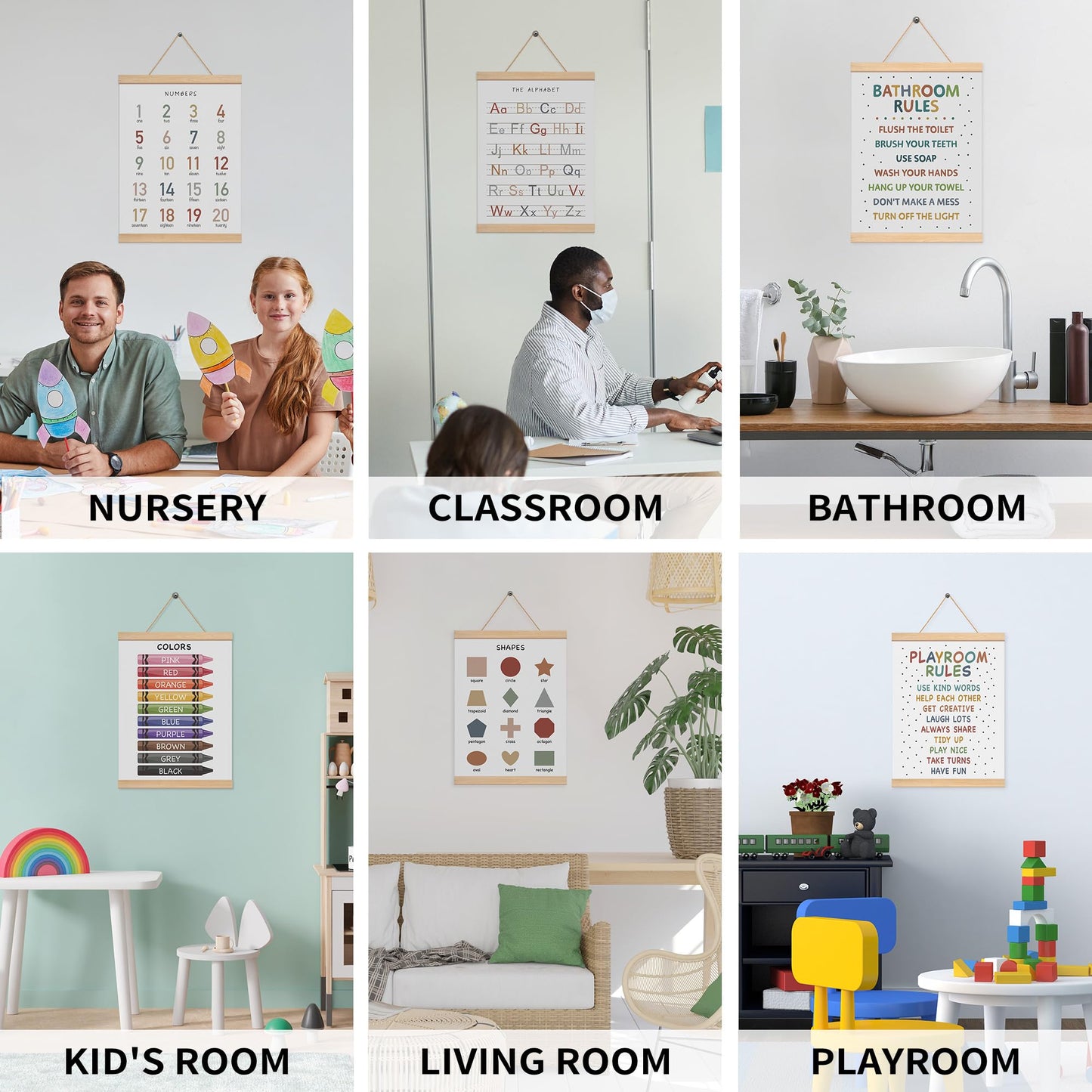 EliteSign Educational Preschool Learning Posters, Animal Alphabet Numbers Poster for Toddlers, ABC Banner Wall Hanging Decor for Classroom Playroom Nursery Kids Room, 12x17 Inch Set of 2