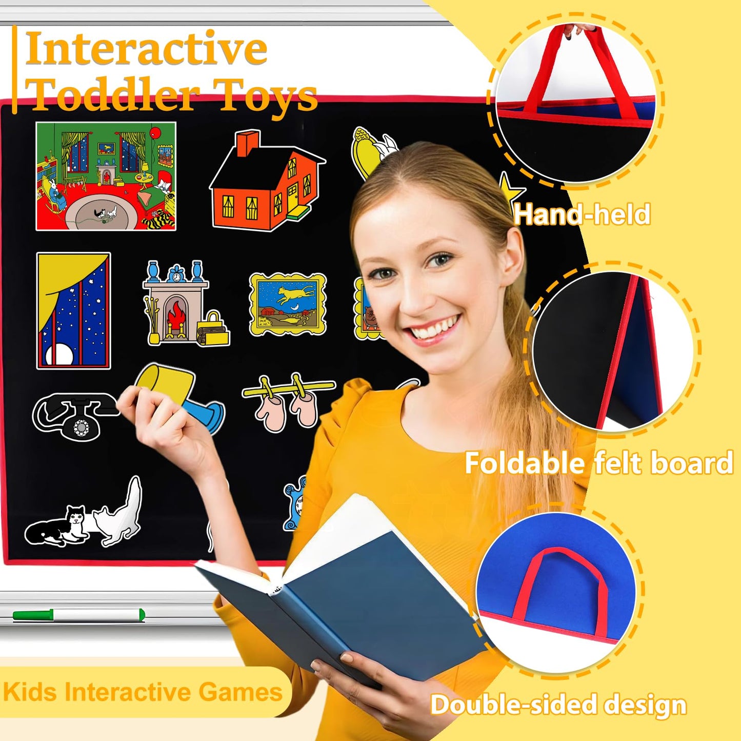 Ai fsem Large Felt Flannel Board Portable Double-Sided Foldable Felt Story Boards for Toddlers Storytelling Learning Activities Teacher Supplies