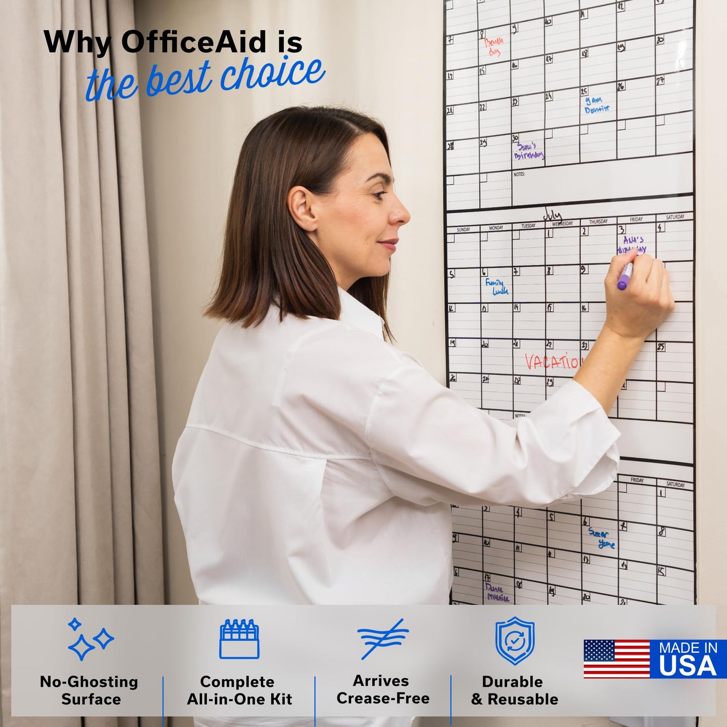 (2 PK) 3 Month Dry Erase Calendar for Wall 40x17, Family Office Large Reusable Big, Monthly Giant Dry Erase Planner, Rolled Whiteboard White Board, Classroom Calendar for Undated Wall Erasable