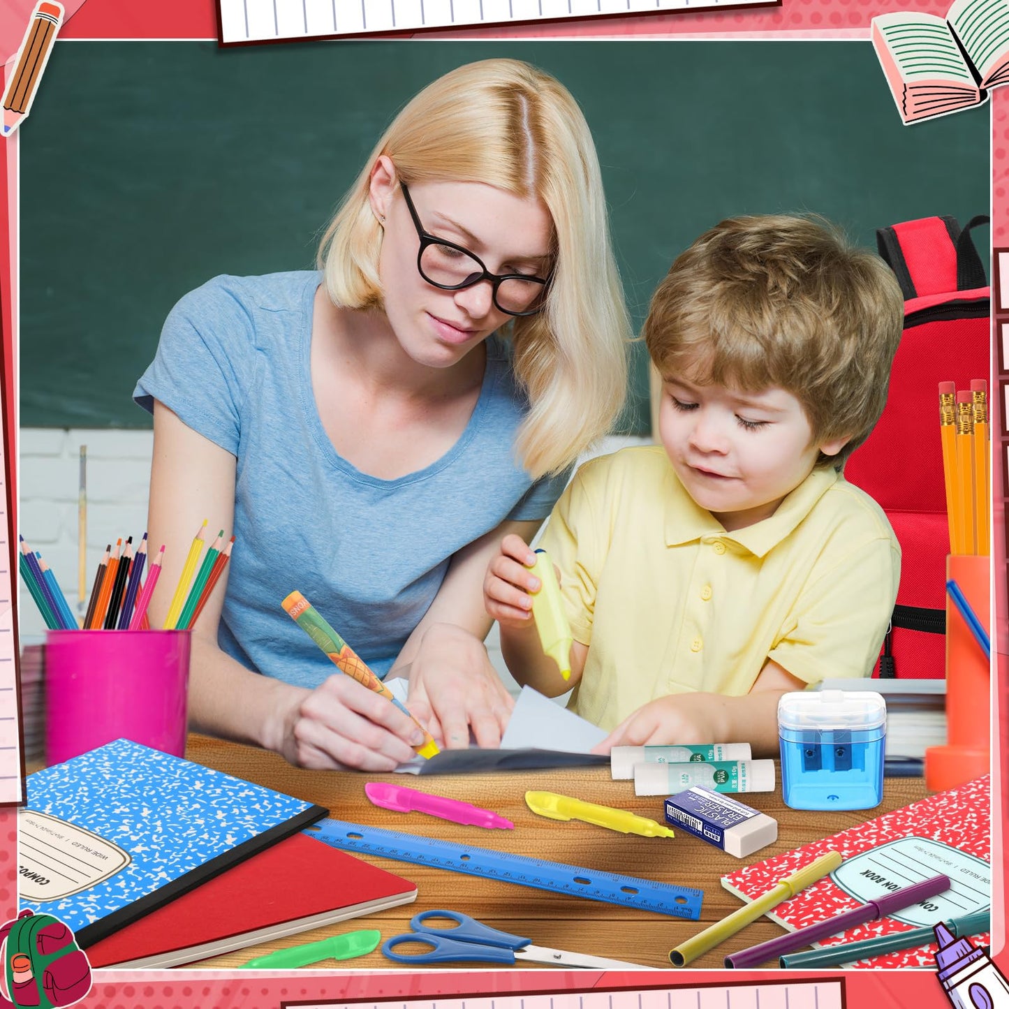 Gilprop 79 Pcs Back to School Supplies Box for Kids K-5 Students Elementary Middle School Supplies Kit Bundle Bulk Essential Pen Notebook Stationery for Primary Student Classroom(Red)