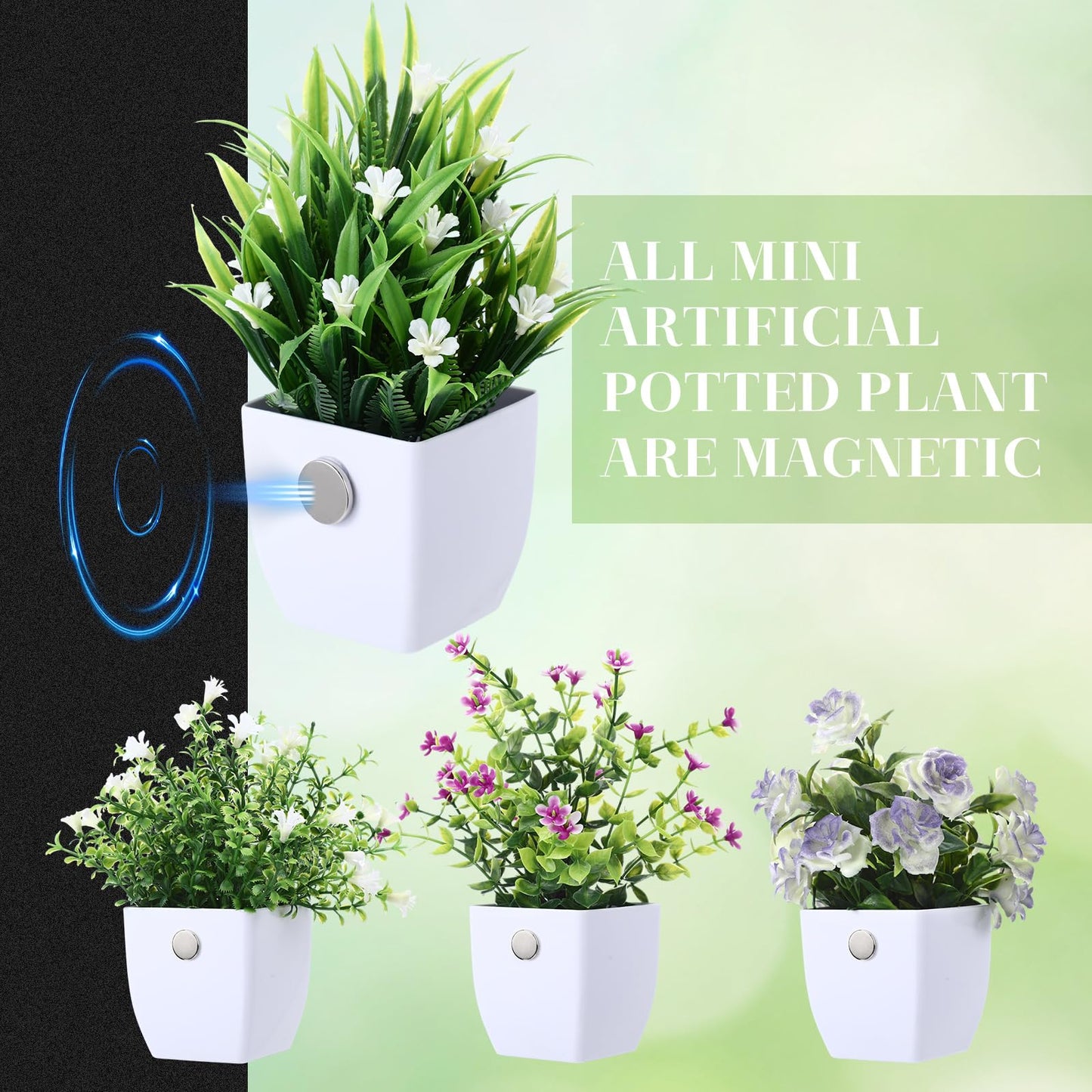 Suncalla 4 Pack Mini Magnetic Fake Plants for Classroom Whiteboard Small Artificial Potted Plants with Faux Flowers Decorative 3D Magnets for School Office Home Decor(Flower)