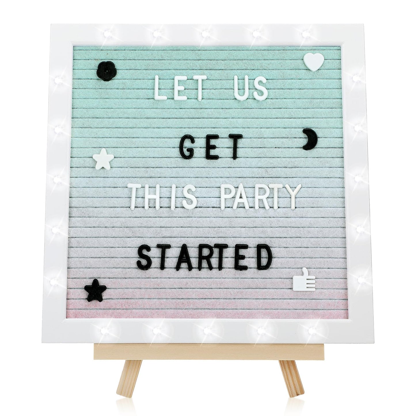 Changeable Felt Letter Board with LED Lights - 10×10" Message Custom Signs & Wood Stand & 450 Letters, Poster Board for Baby/Pregnancy Announcement/Classroom Decor Gifts First Day of School, Gradient